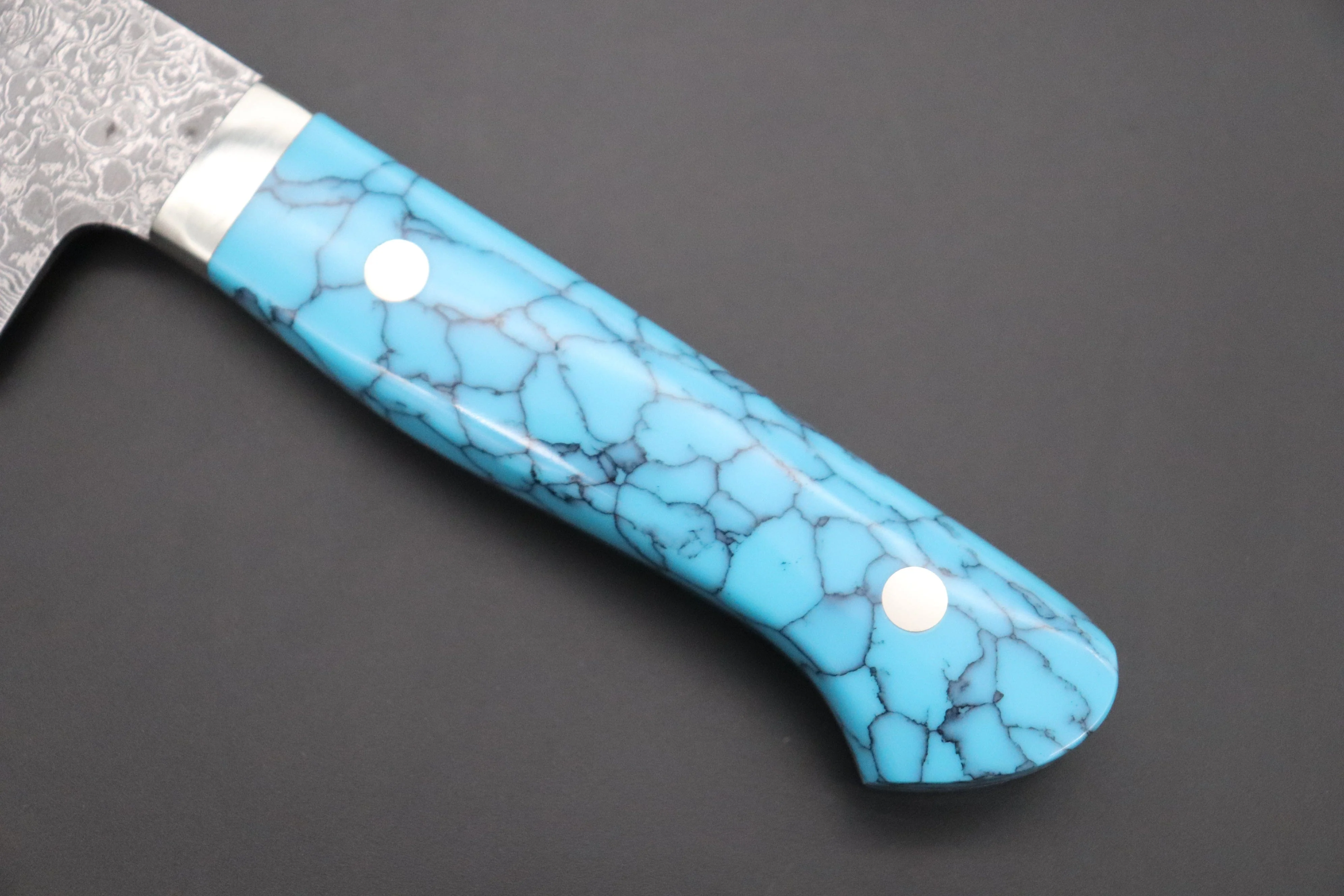 Mr. Itou R-2 Custom Damascus Gyuto 180mm (7 inch,Turquoise Gem-Composite Stone Handle,IT-232) - Image 3