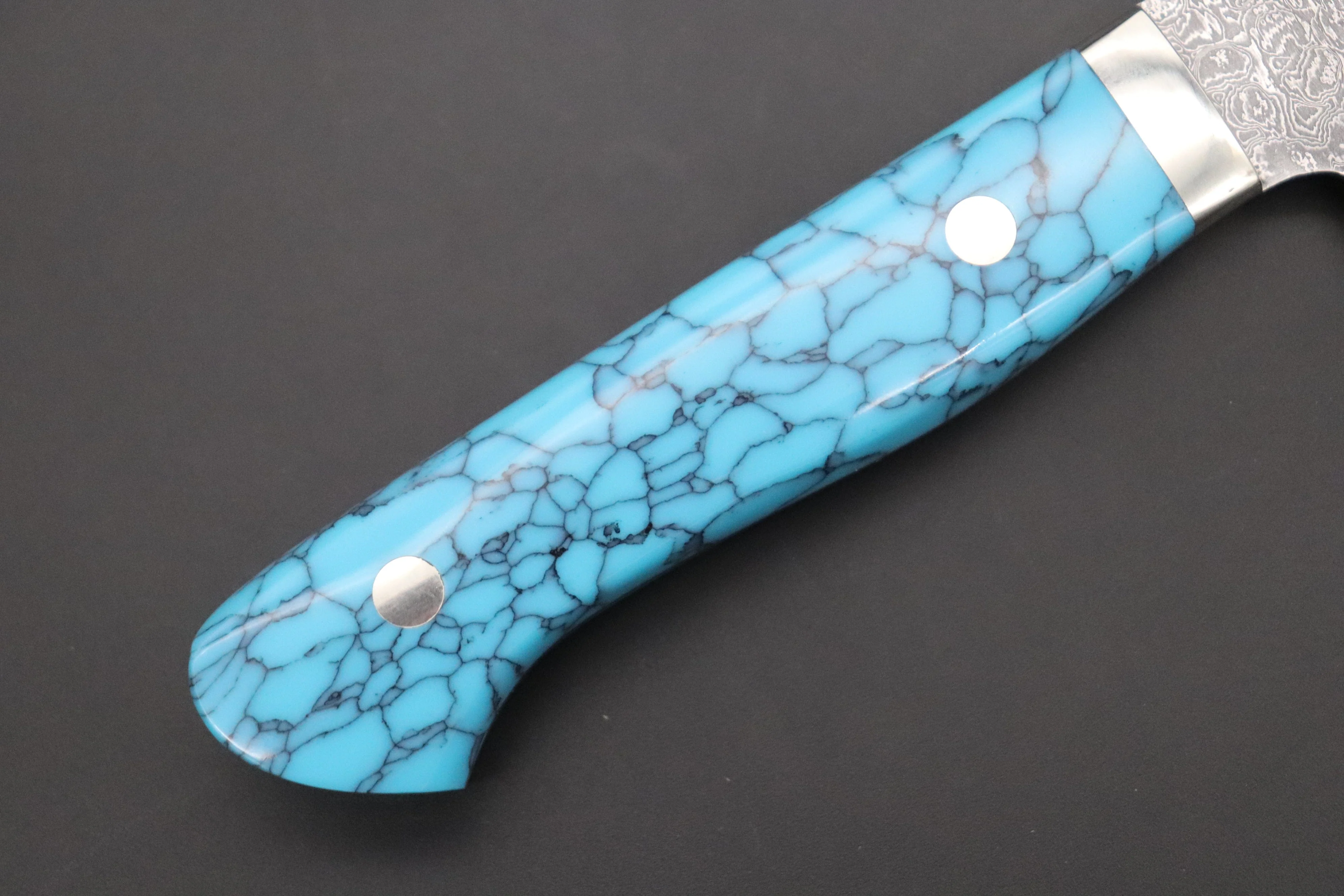 Mr. Itou R-2 Custom Damascus Gyuto 180mm (7 inch,Turquoise Gem-Composite Stone Handle,IT-232) - Image 7