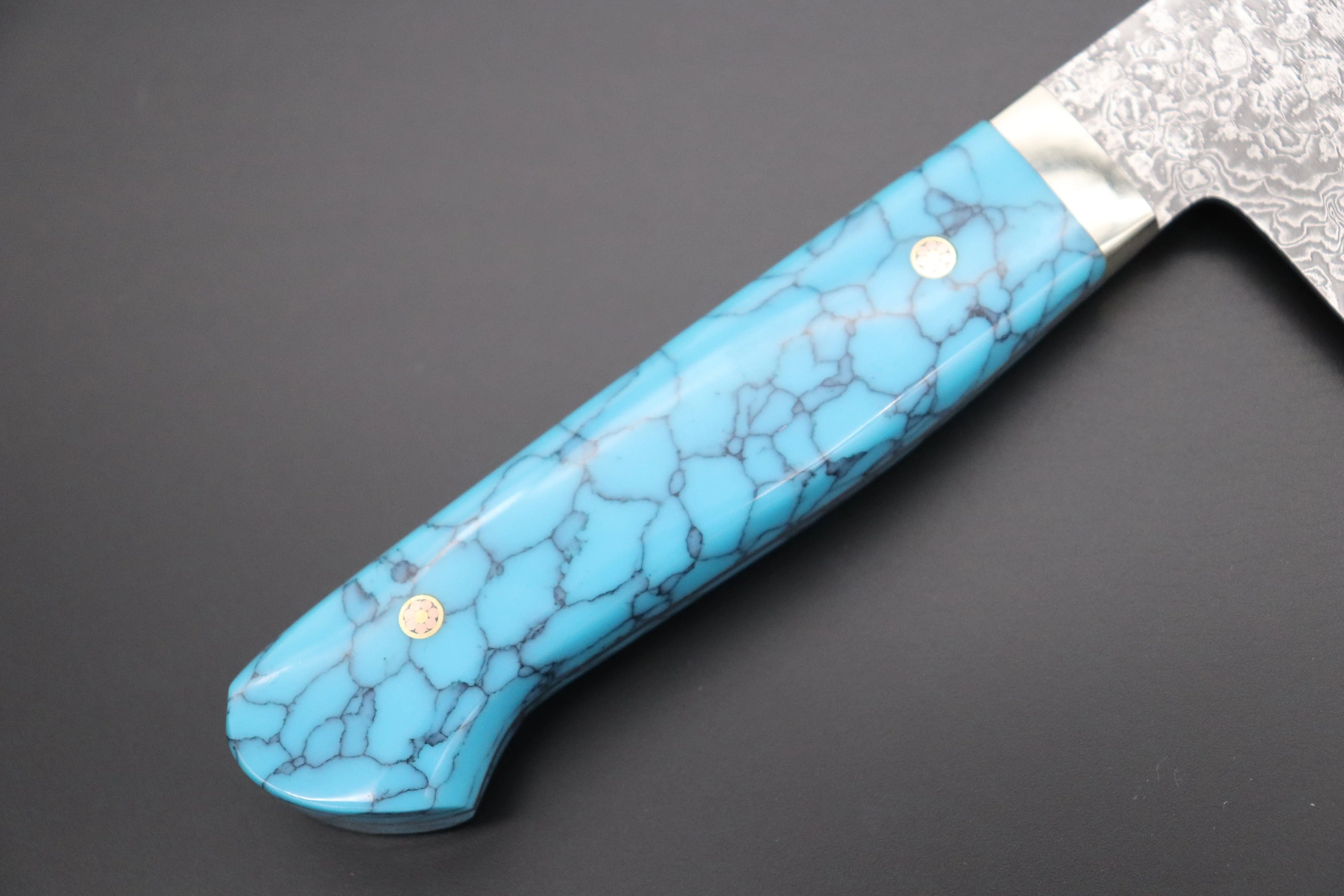 Mr. Itou R-2 Custom Damascus Gyuto 265mm (10.4 inch) "Turquoise Gem-Composite Stone Handle" (IT-4) - Image 7