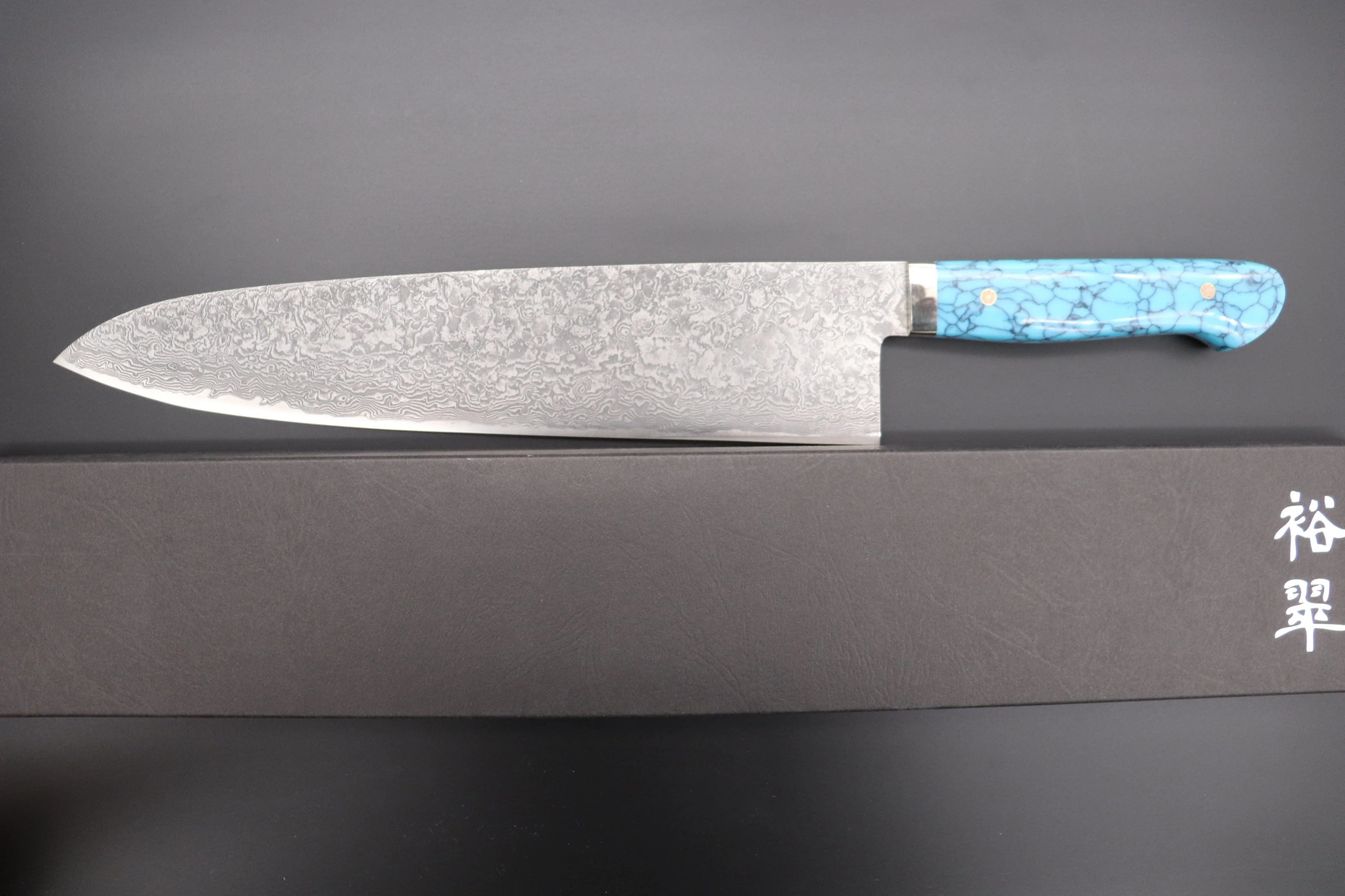 Mr. Itou R-2 Custom Damascus Gyuto 265mm (10.4 inch) "Turquoise Gem-Composite Stone Handle" (IT-4) - Image 8