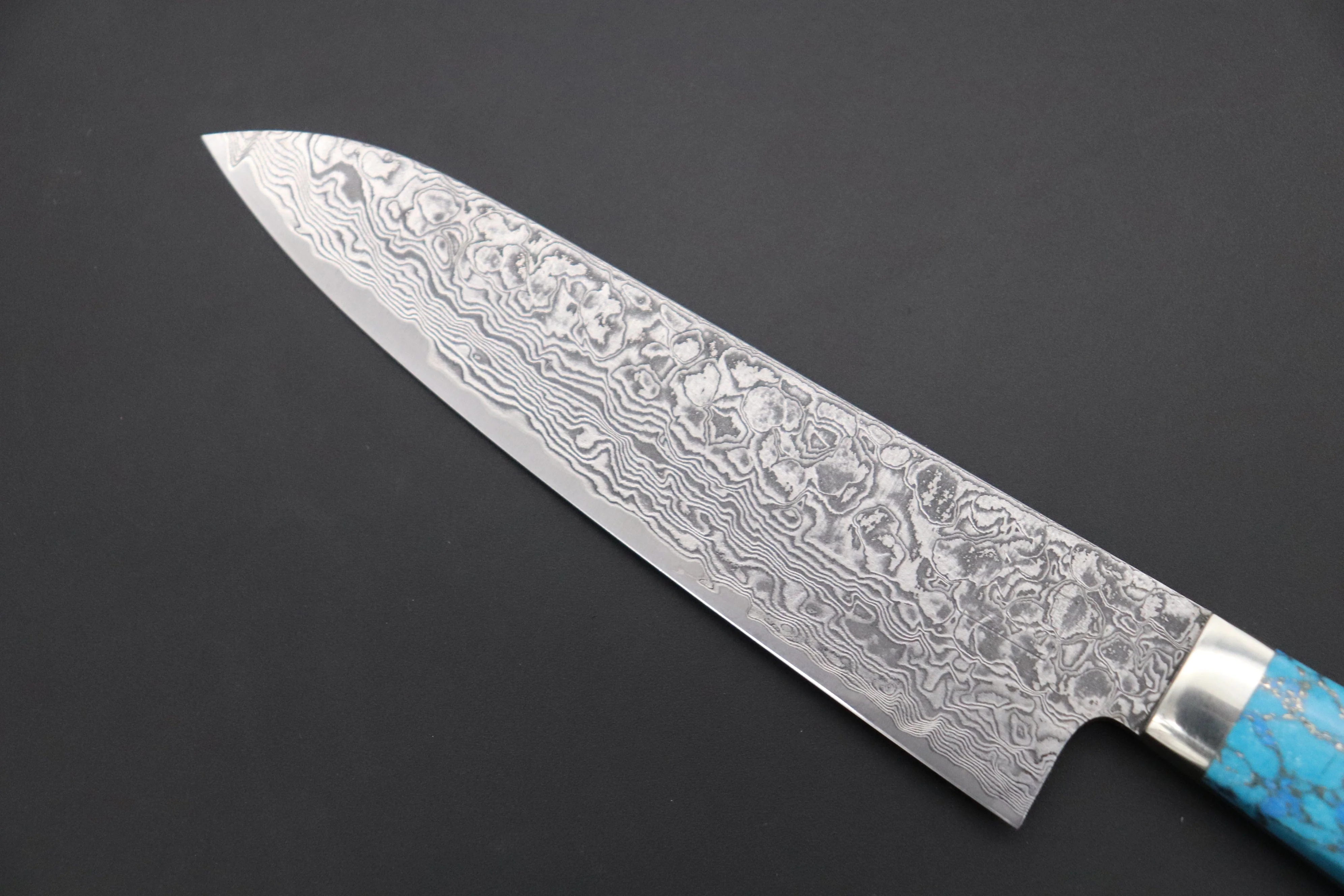 Mr. Itou R-2 Custom Damascus Petty 135mm (5.3 inch) "Golden Turquoise Gem-Composite Stone Handle" (IT-218) - Image 2