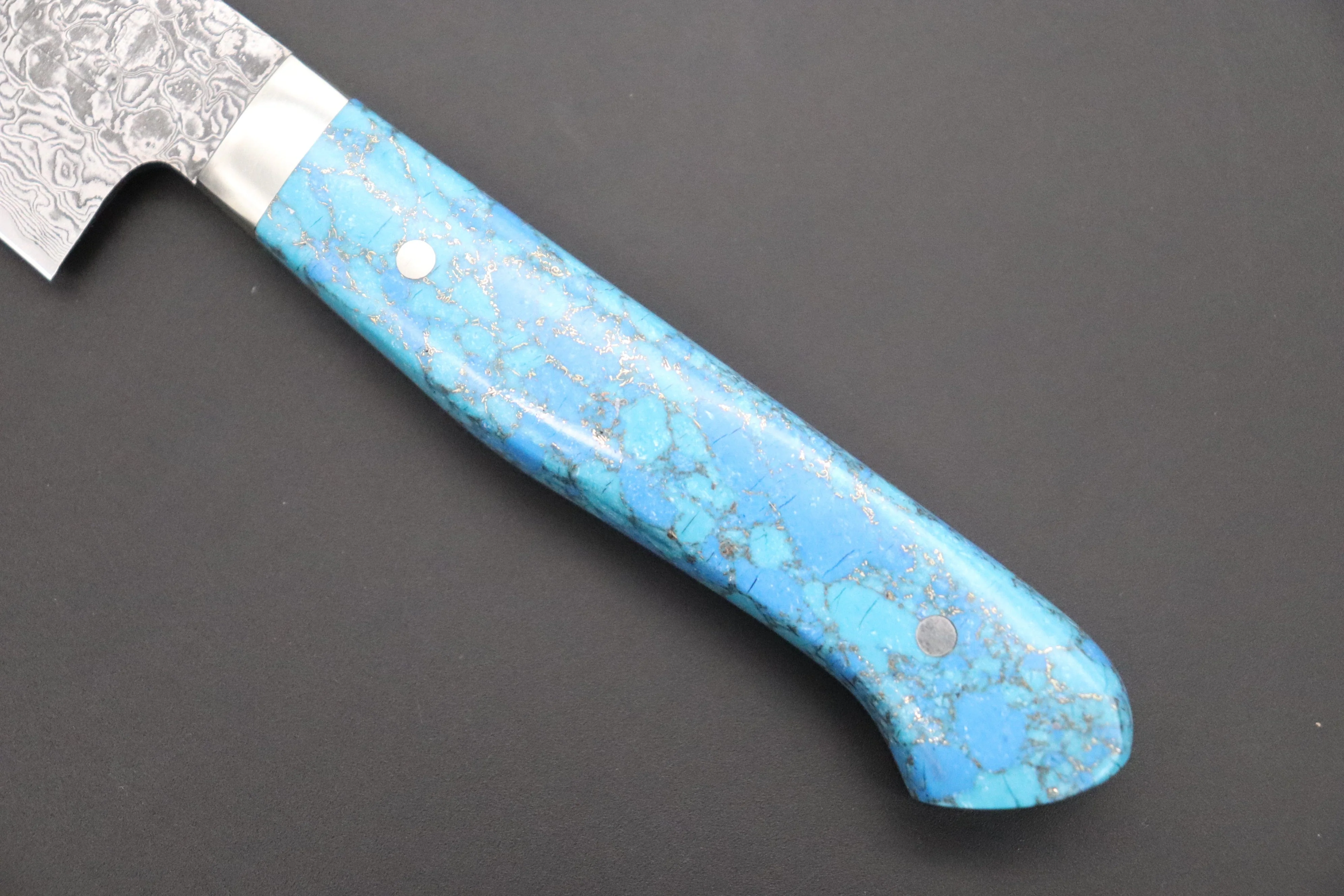 Mr. Itou R-2 Custom Damascus Petty 135mm (5.3 inch) "Golden Turquoise Gem-Composite Stone Handle" (IT-218) - Image 3