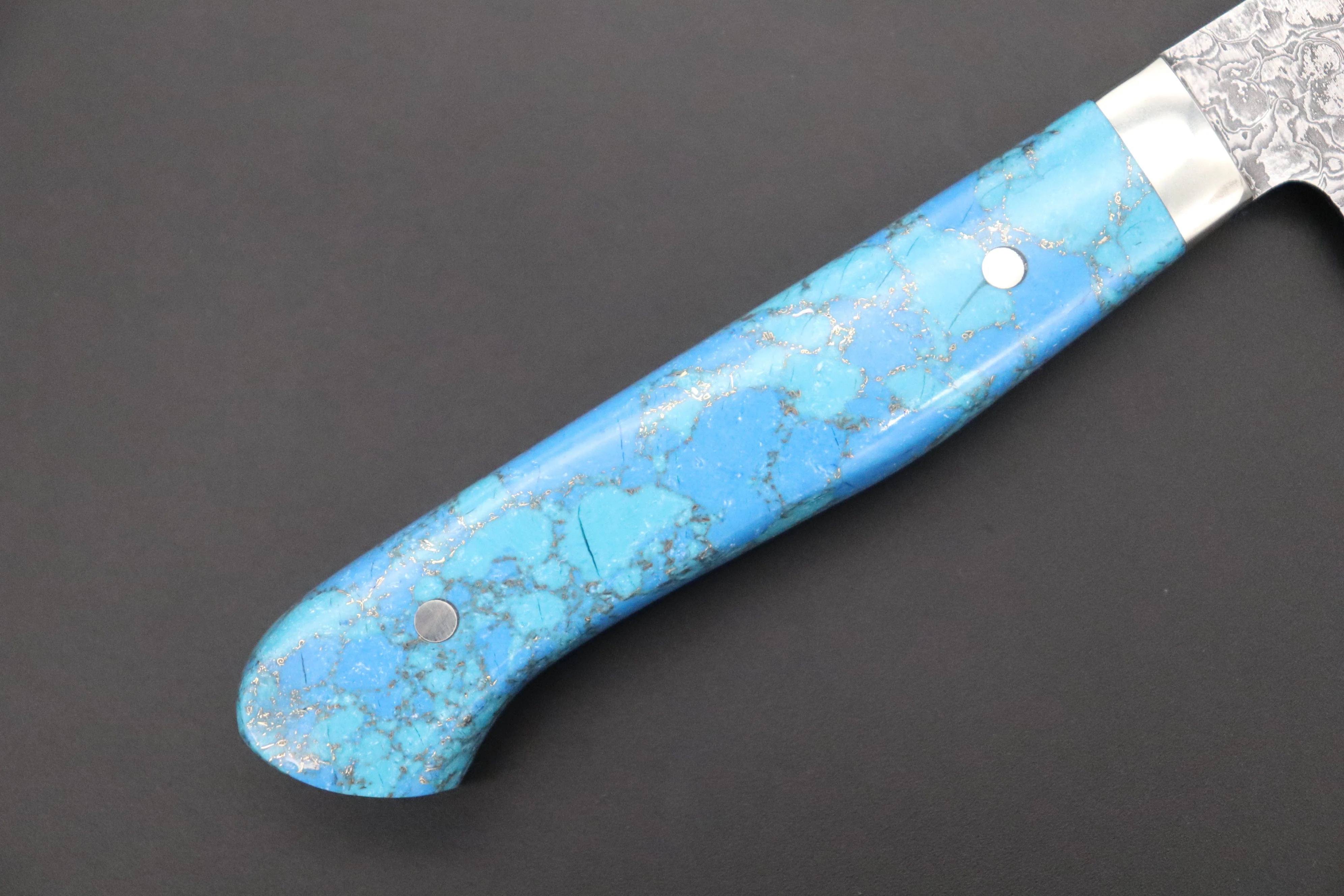Mr. Itou R-2 Custom Damascus Petty 135mm (5.3 inch) "Golden Turquoise Gem-Composite Stone Handle" (IT-218) - Image 7