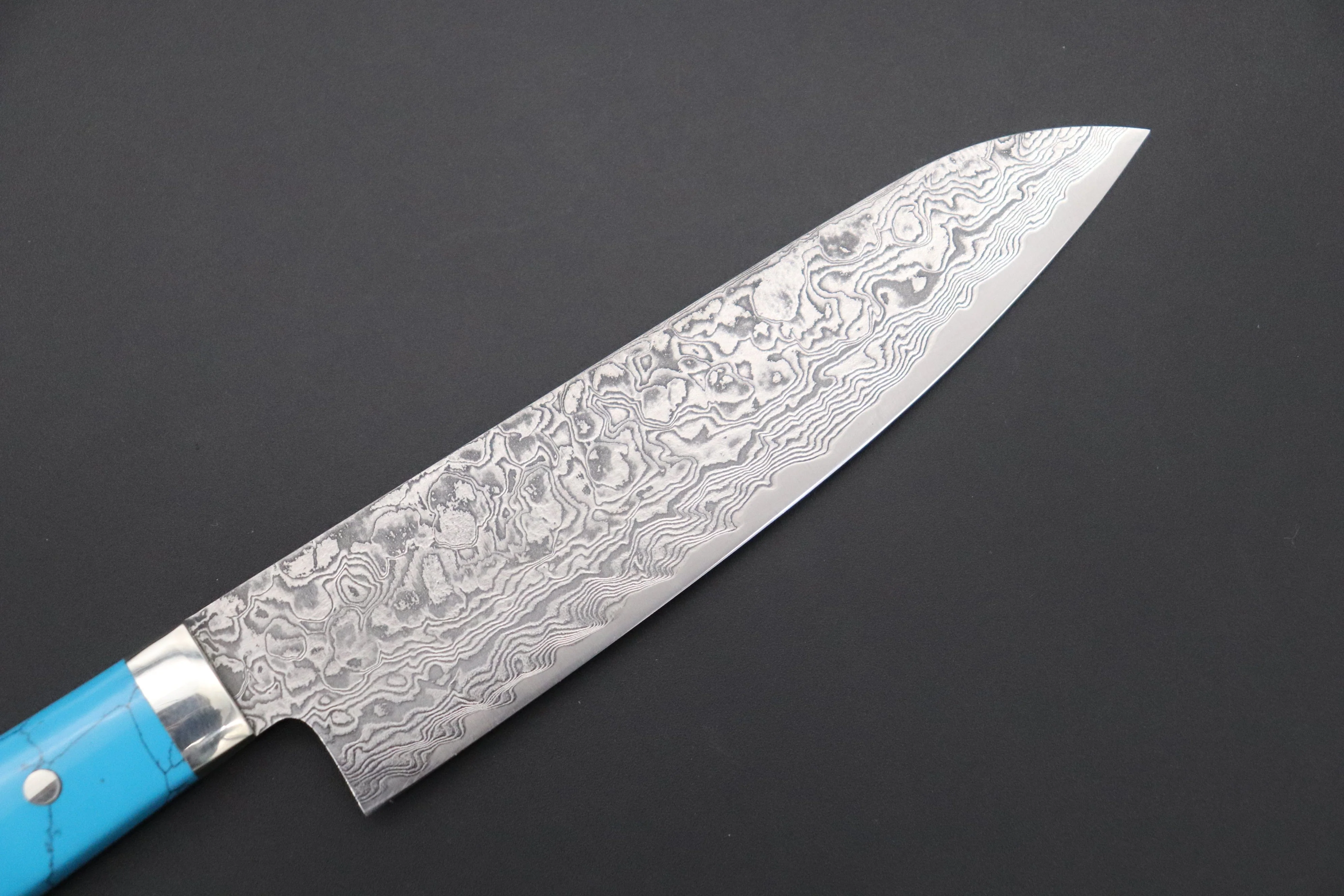 Mr. Itou R-2 Custom Damascus Petty 135mm (5.3 inch) "Turquoise Gem-Composite Stone Handle" (IT-215) - Image 6