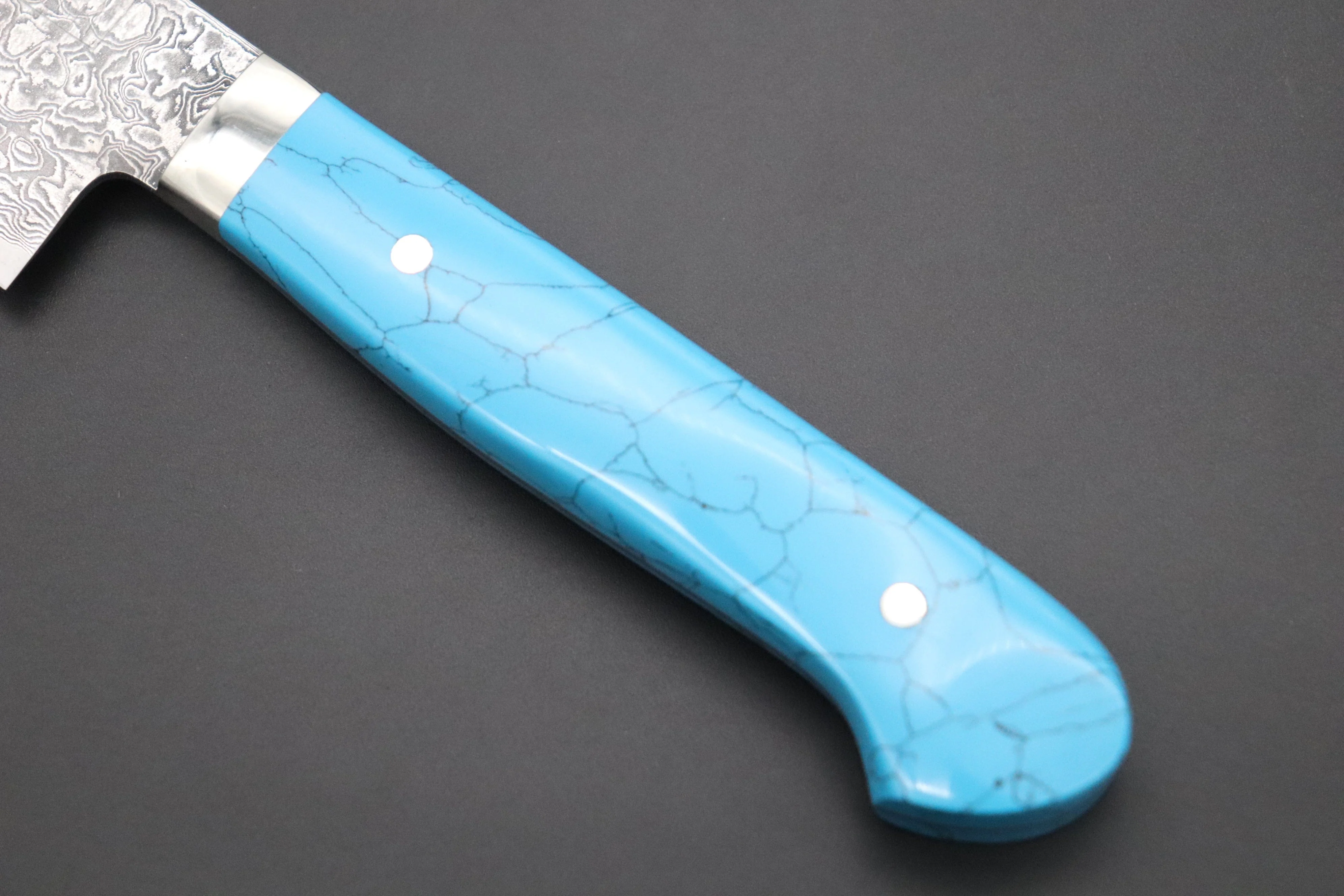 Mr. Itou R-2 Custom Damascus Petty 145mm (5.7 inch) "Turquoise Gem-Composite Stone Handle" (IT-216) - Image 3