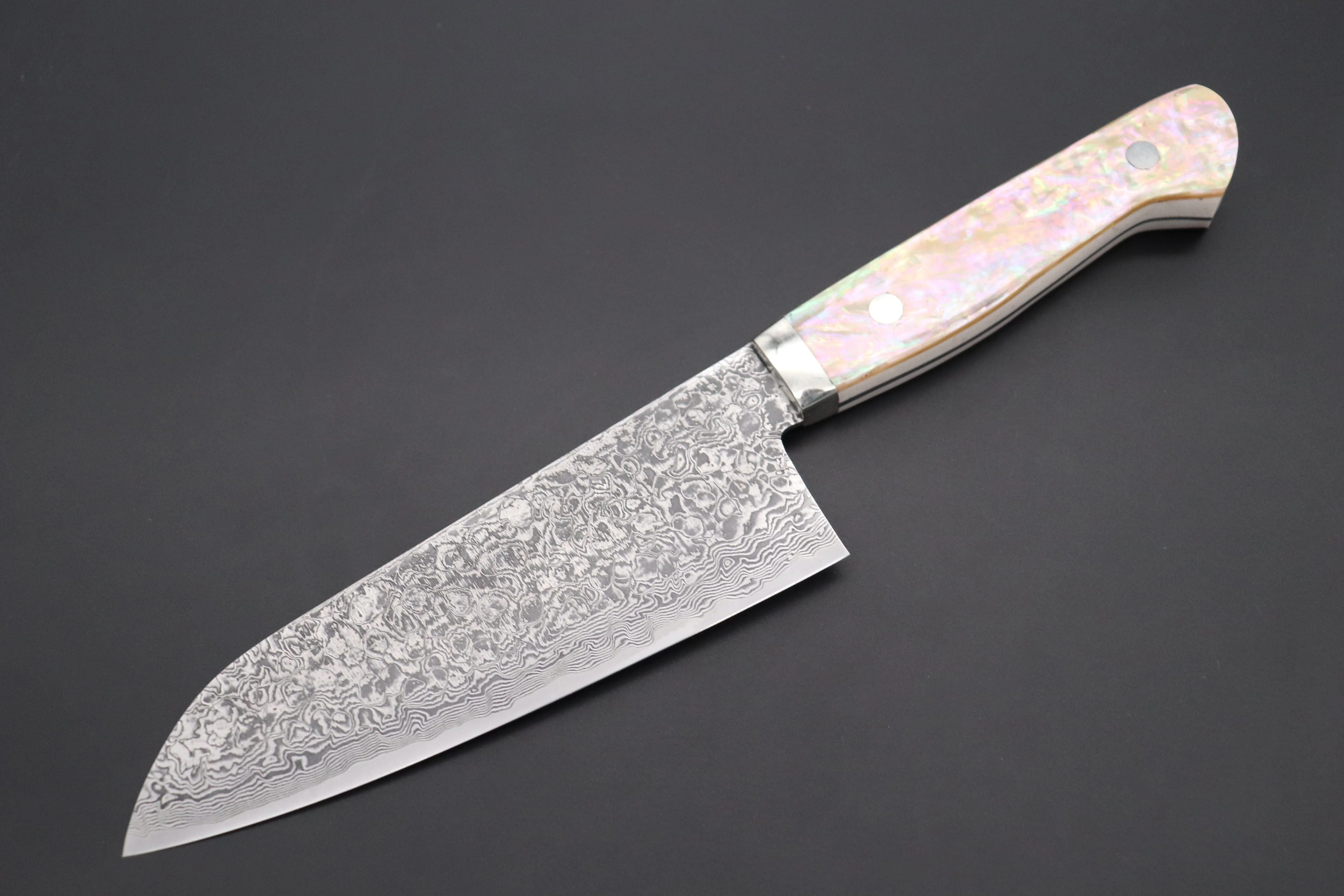 Mr. Itou R-2 Custom Damascus Santoku 155mm (6.1 inch) "White Abalone Handle" (IT-223)