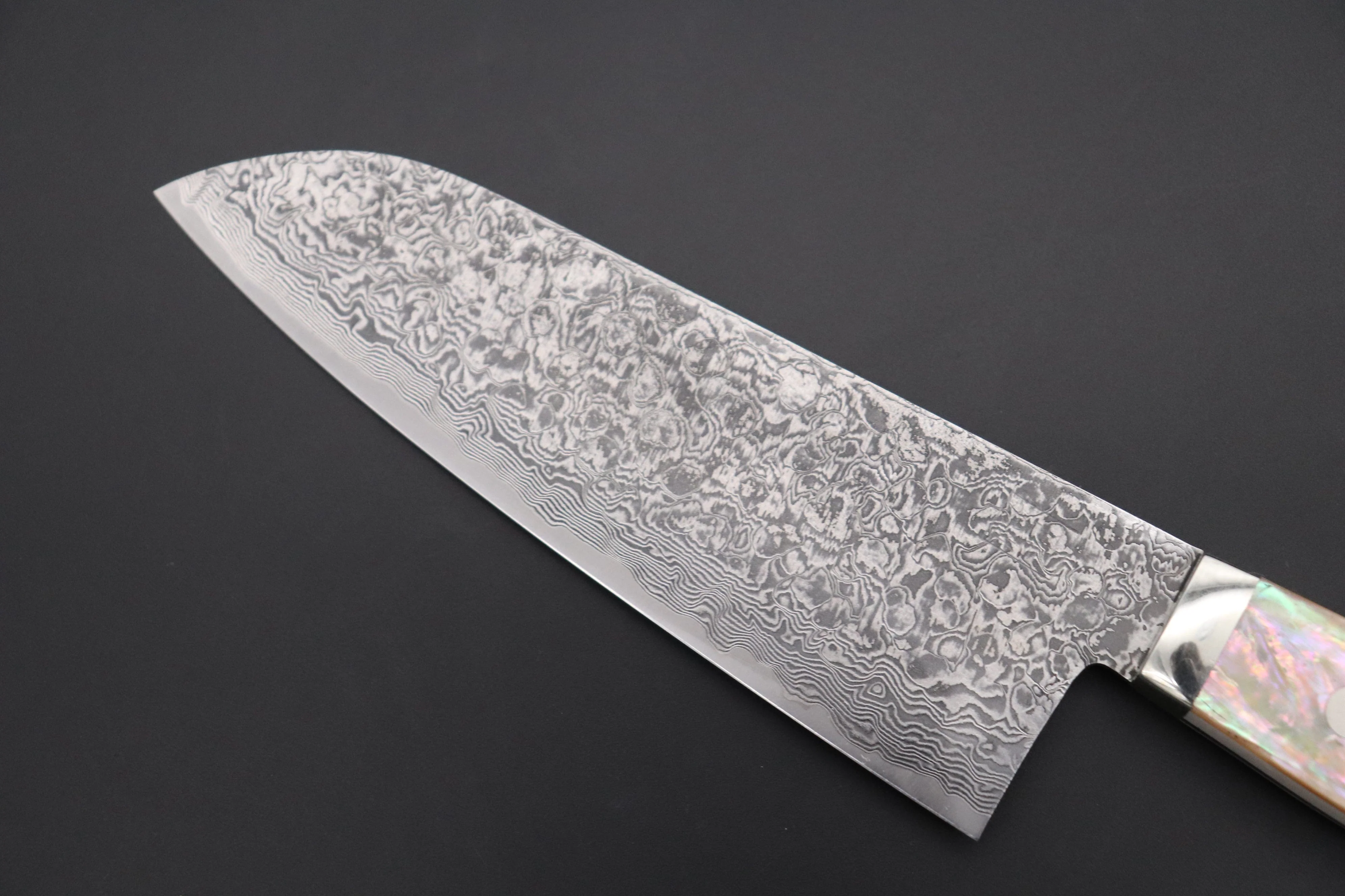 Mr. Itou R-2 Custom Damascus Santoku 155mm (6.1 inch) "White Abalone Handle" (IT-223) - Image 2