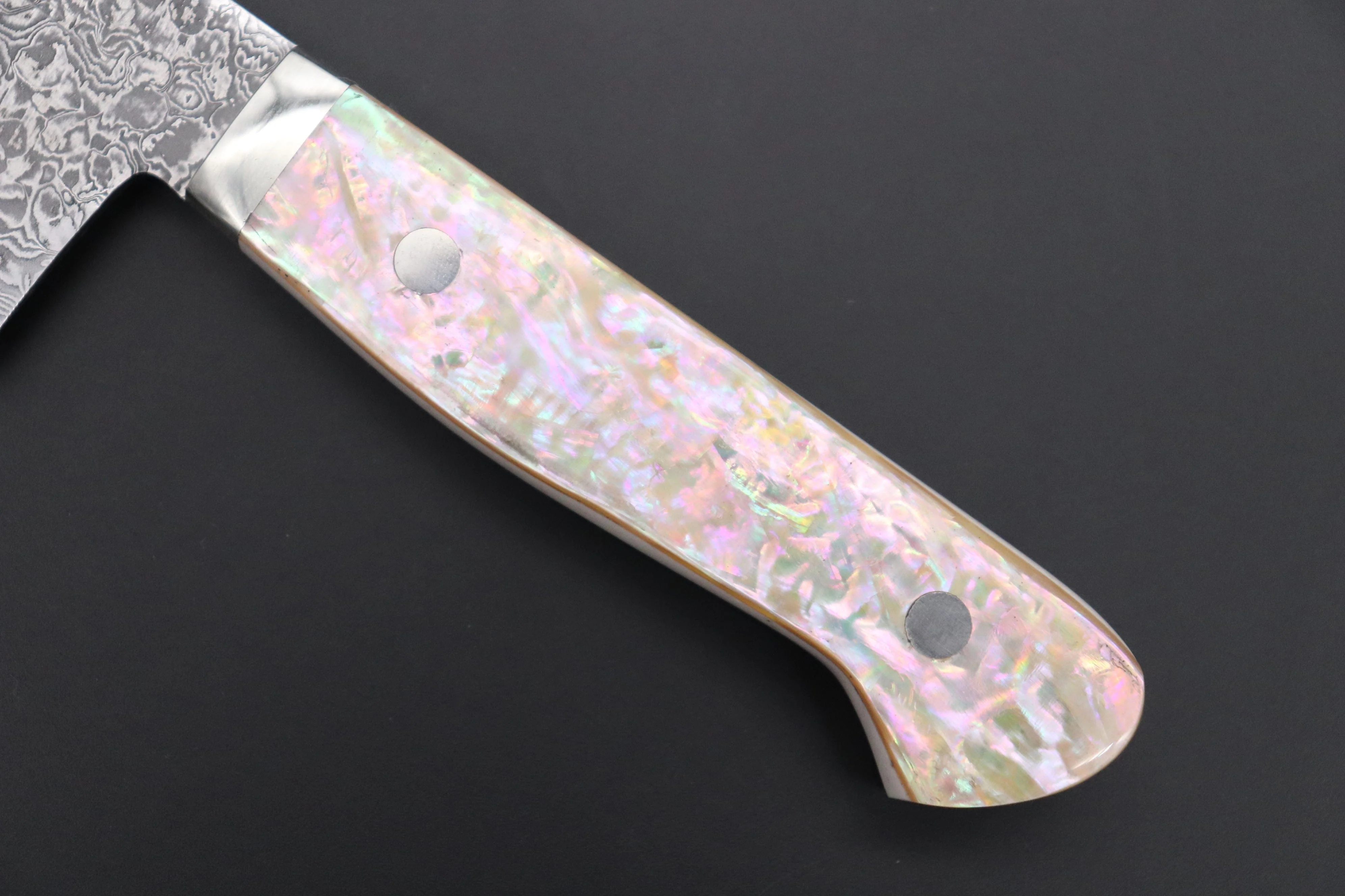 Mr. Itou R-2 Custom Damascus Santoku 155mm (6.1 inch) "White Abalone Handle" (IT-223) - Image 3