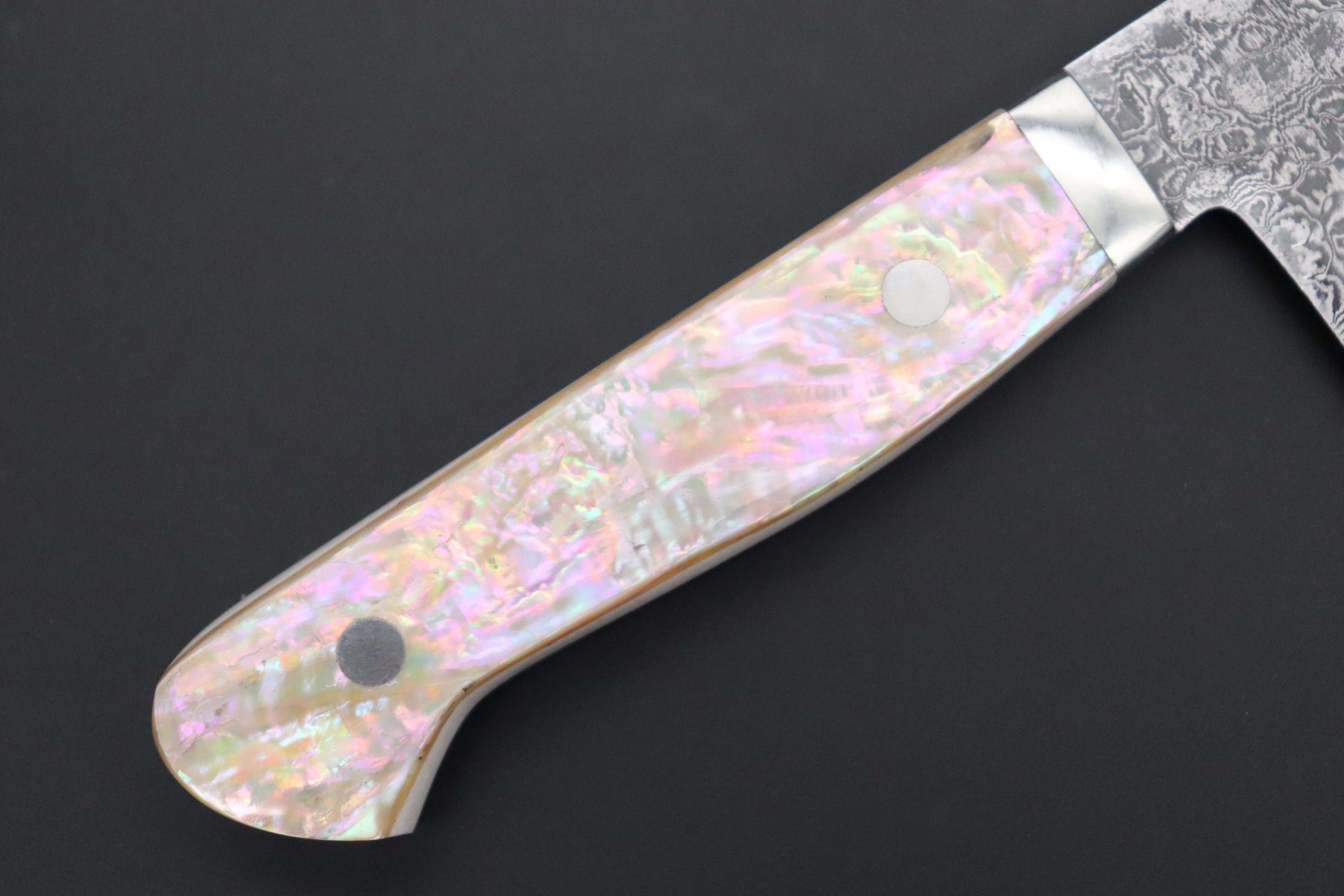 Mr. Itou R-2 Custom Damascus Santoku 155mm (6.1 inch) "White Abalone Handle" (IT-223) - Image 7