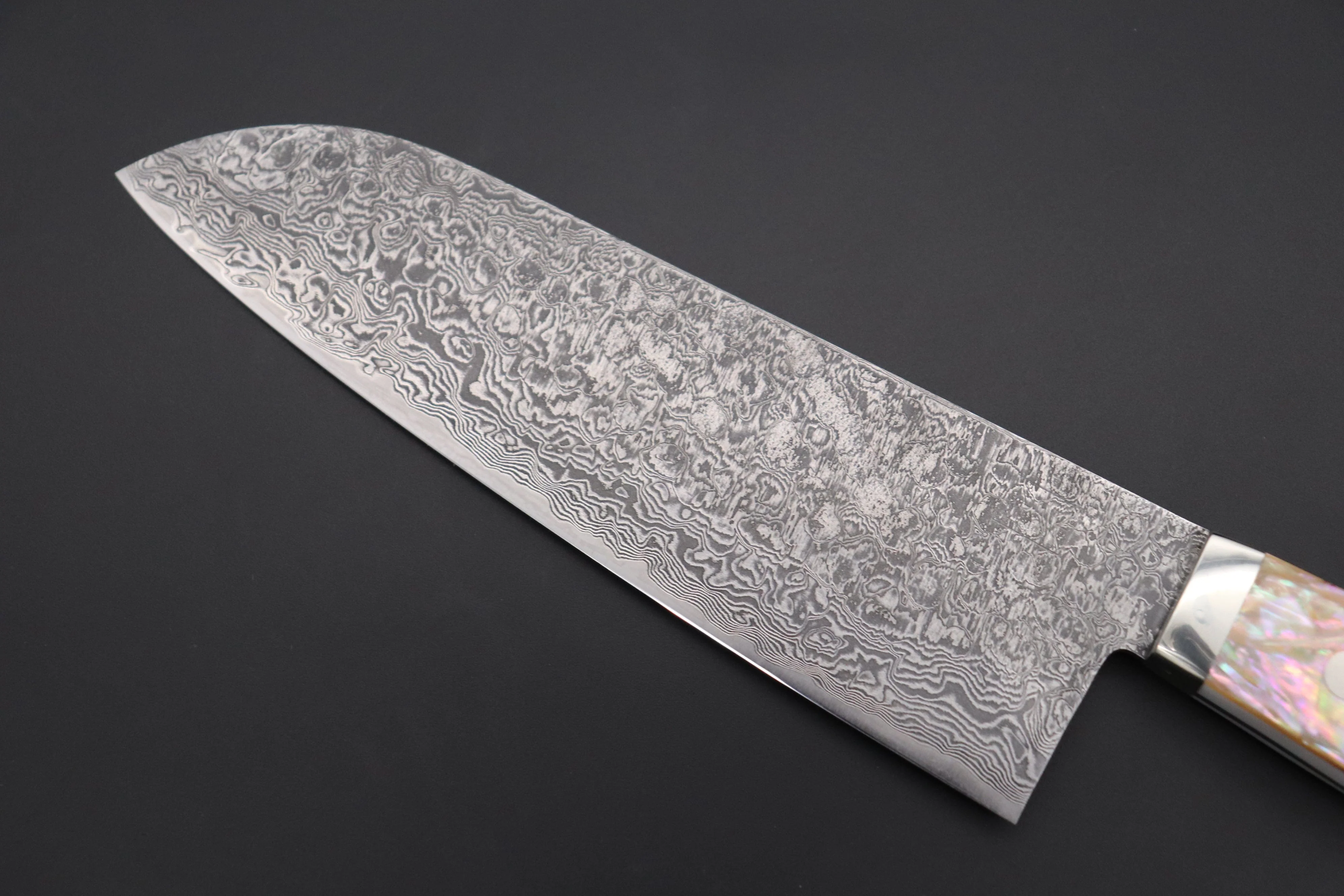 Mr. Itou R-2 Custom Damascus Santoku 170mm (6.6 inch) "White Abalone Handle" (IT-224) - Image 2