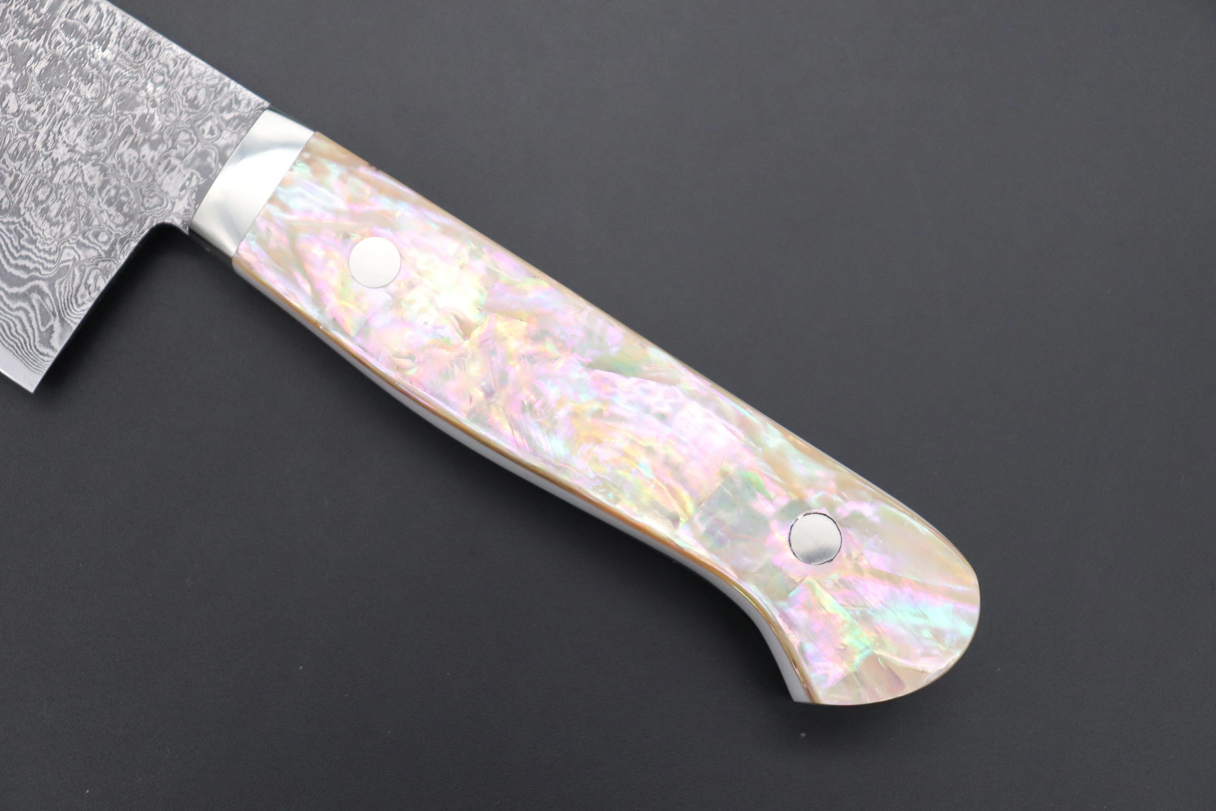 Mr. Itou R-2 Custom Damascus Santoku 170mm (6.6 inch) "White Abalone Handle" (IT-224) - Image 3