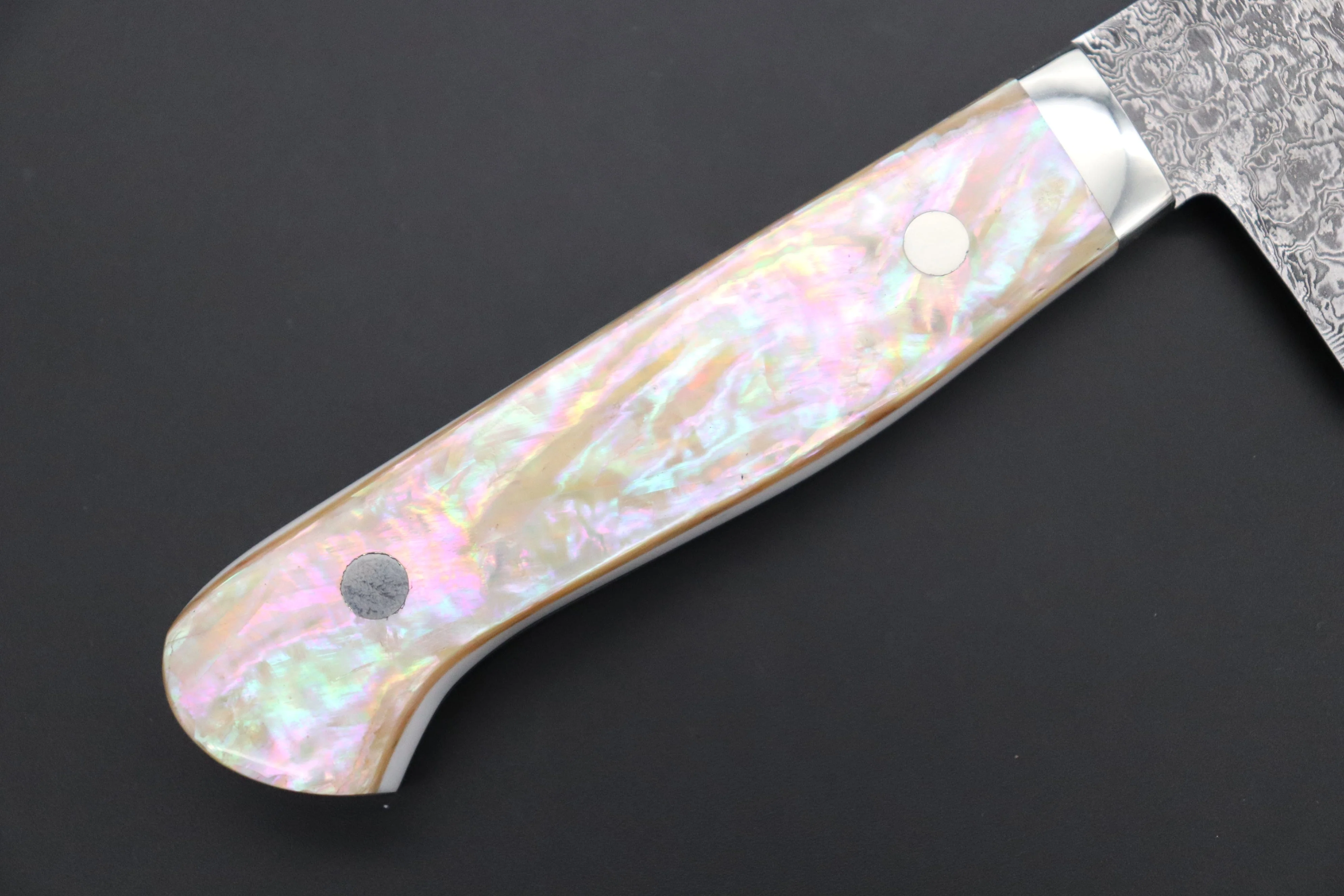 Mr. Itou R-2 Custom Damascus Santoku 170mm (6.6 inch) "White Abalone Handle" (IT-224) - Image 7
