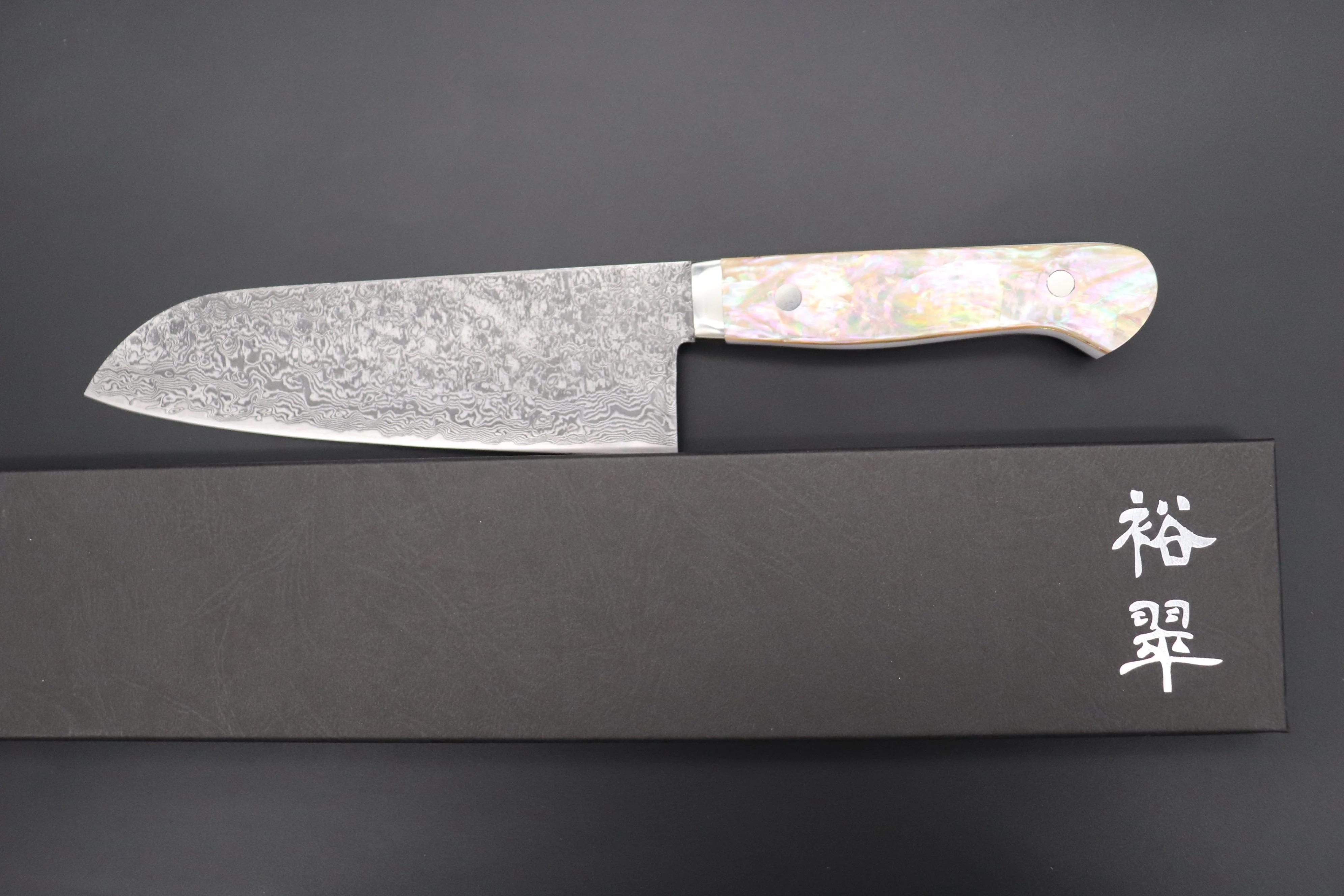 Mr. Itou R-2 Custom Damascus Santoku 170mm (6.6 inch) "White Abalone Handle" (IT-224) - Image 8