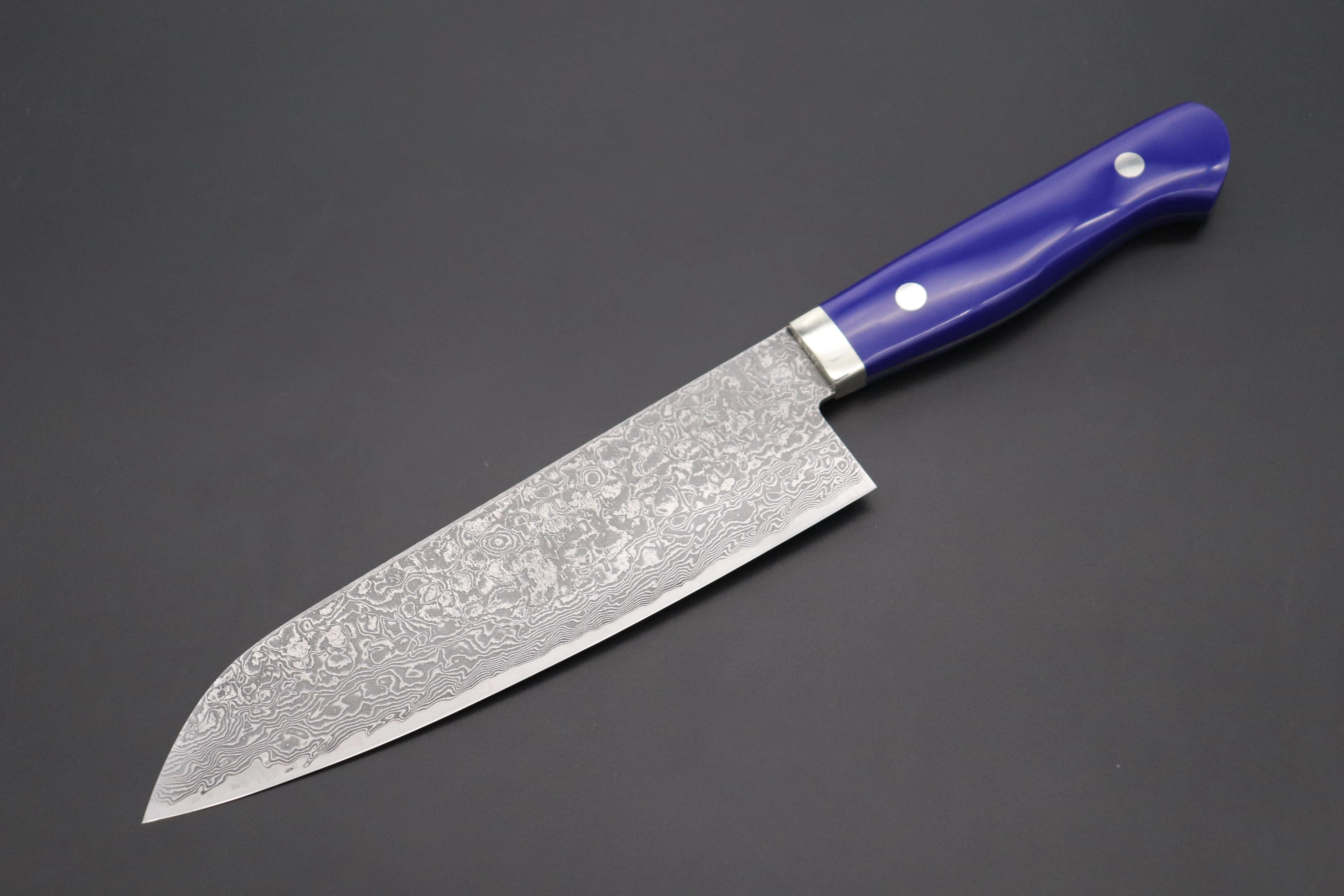 Mr. Itou R-2 Custom Damascus Santoku 180mm (7 inch) "Lapis Lazuri Gem-Composite Stone Handle" (IT-227)