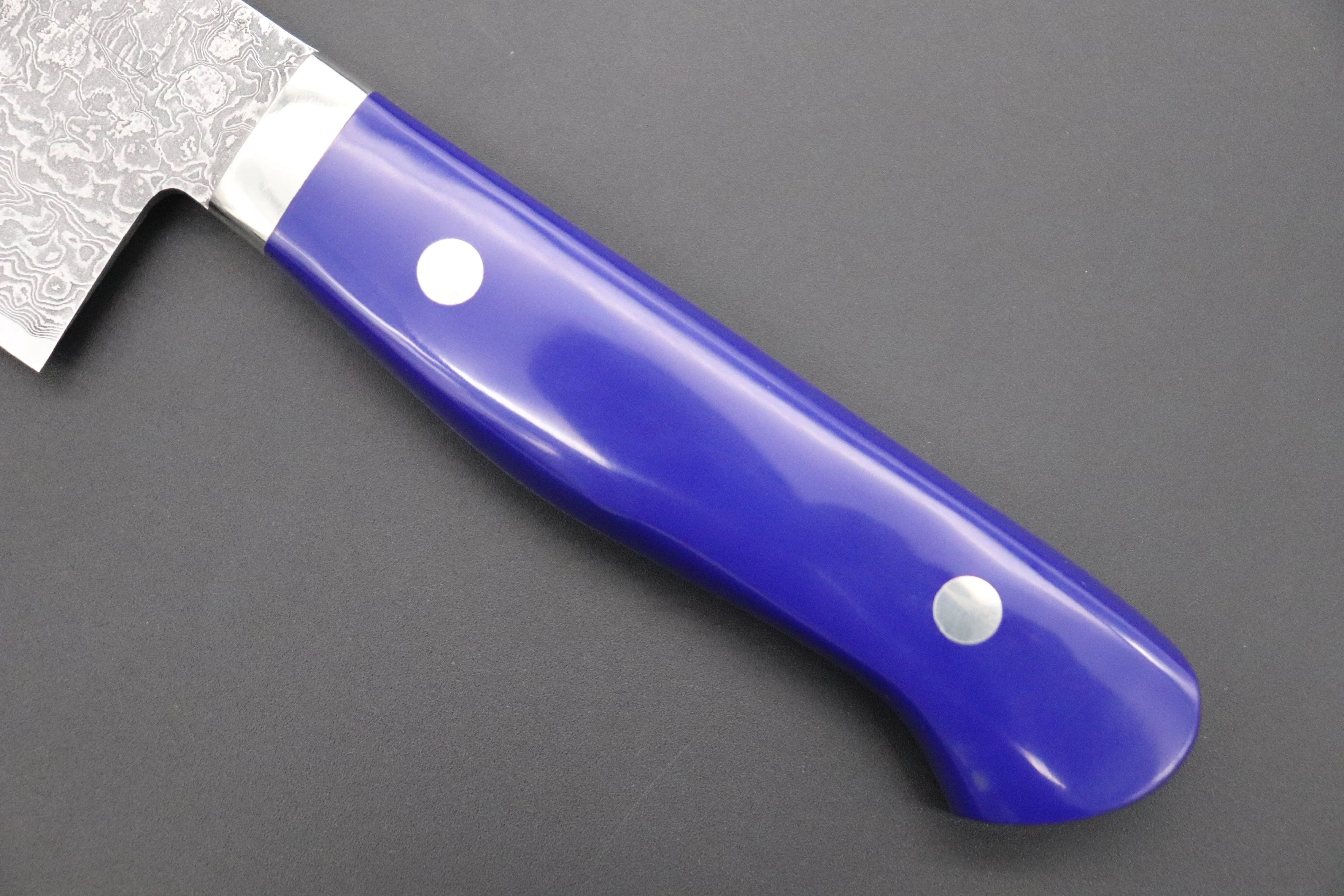 Mr. Itou R-2 Custom Damascus Santoku 180mm (7 inch) "Lapis Lazuri Gem-Composite Stone Handle" (IT-227) - Image 3