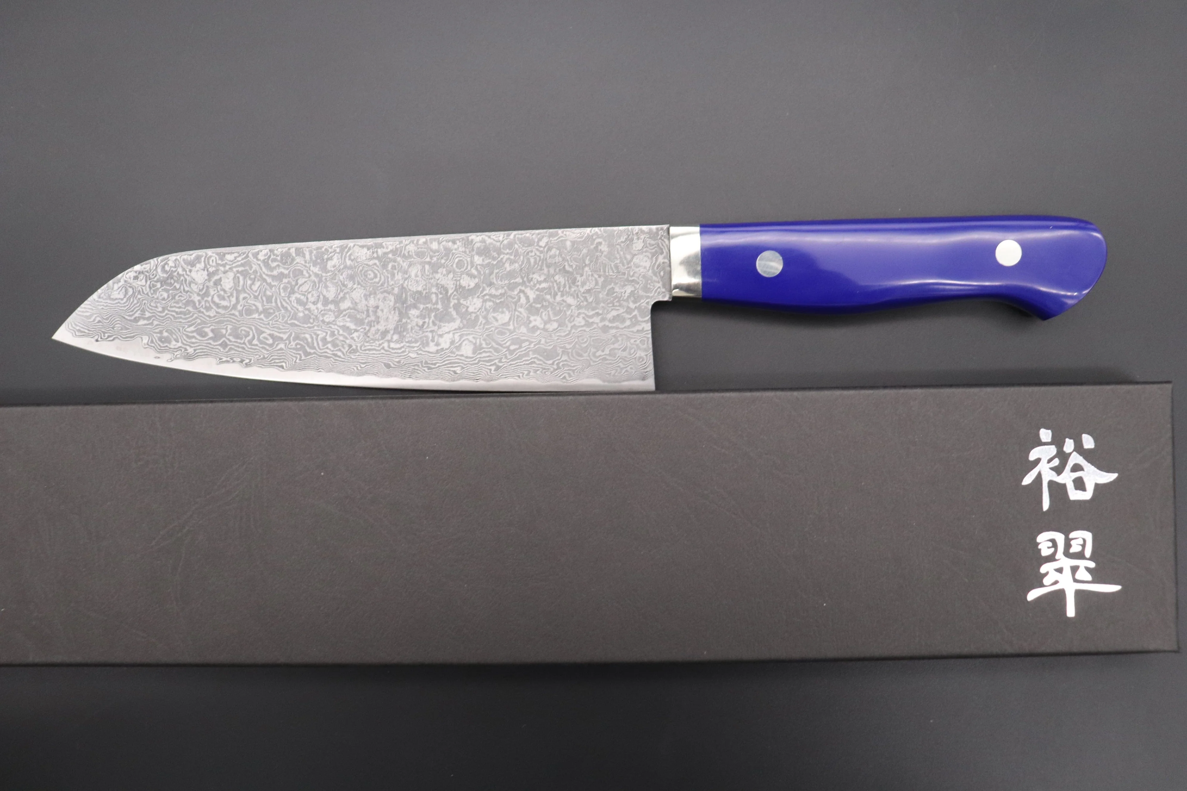 Mr. Itou R-2 Custom Damascus Santoku 180mm (7 inch) "Lapis Lazuri Gem-Composite Stone Handle" (IT-227) - Image 8