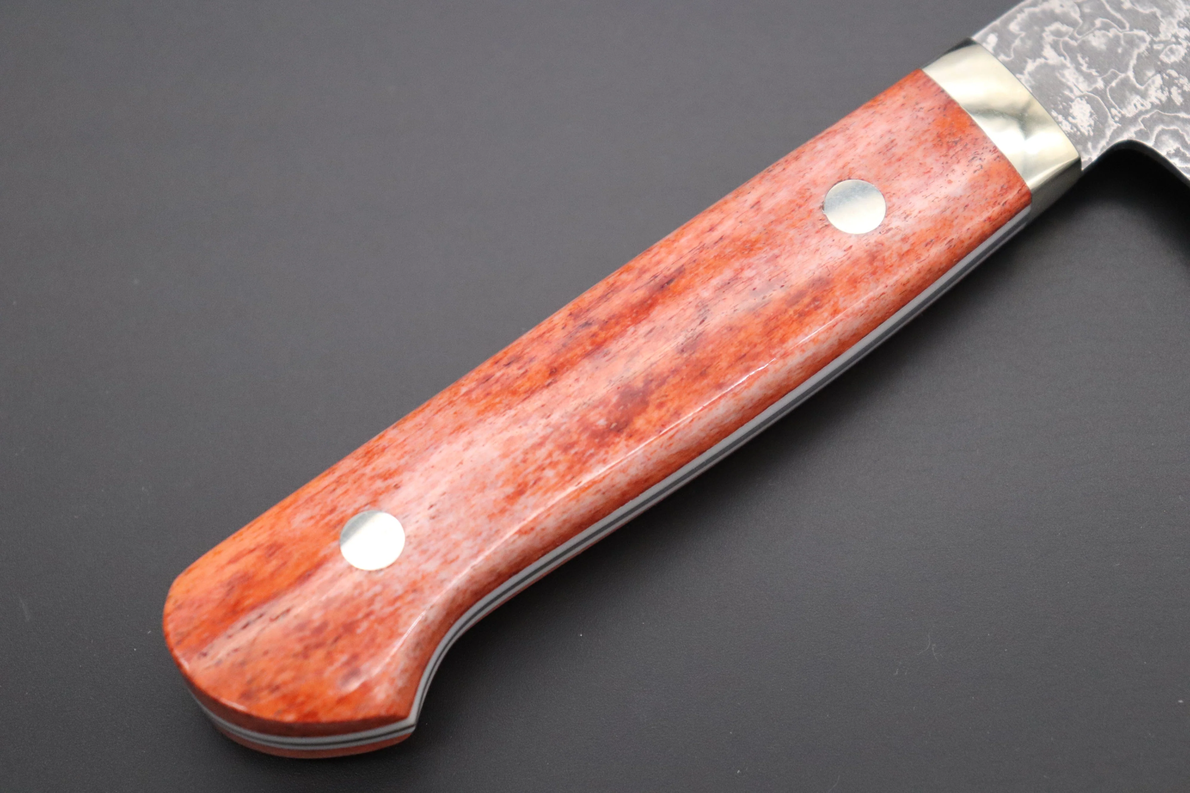 Mr. Itou R-2 Custom Damascus Santoku 180mm (7inch) "Sunny Orange Color Camel Bone Handle" (IT-902) - Image 7