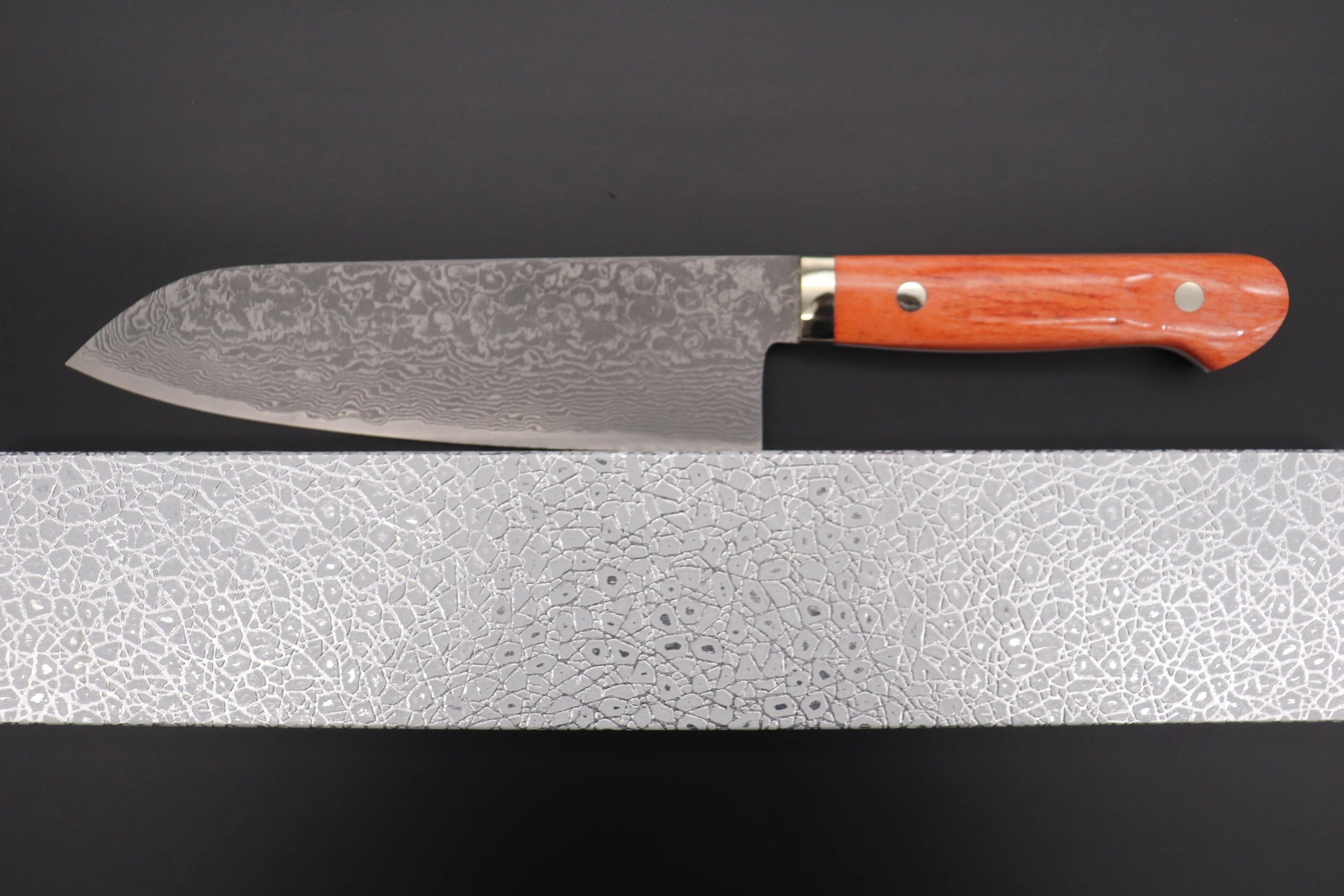Mr. Itou R-2 Custom Damascus Santoku 180mm (7inch) "Sunny Orange Color Camel Bone Handle" (IT-902) - Image 8