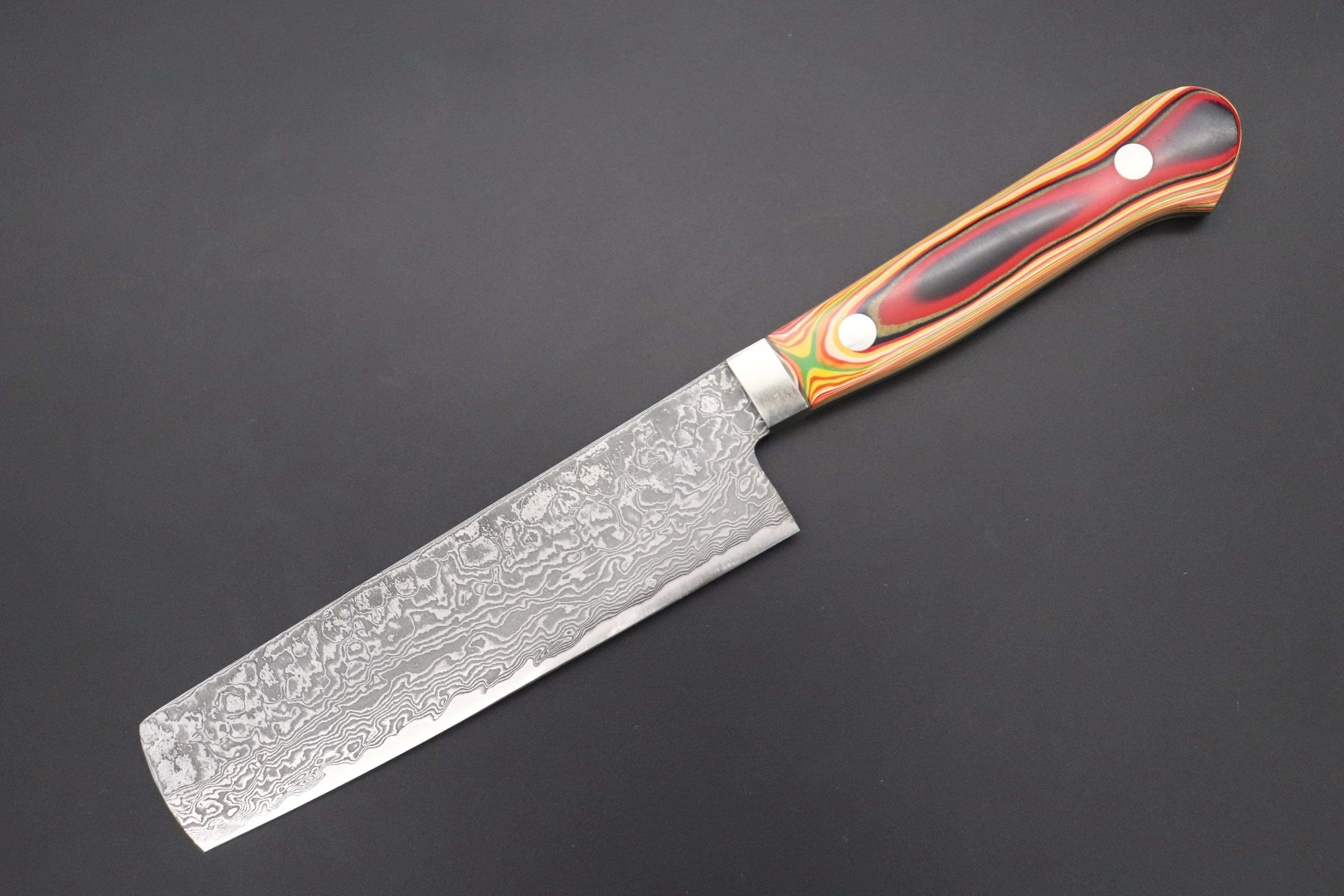 Mr. Itou R-2 Custom Damascus Small-Nakiri 130mm (5.1 inch) "Japanese Lacquer Handle" (IT-221)