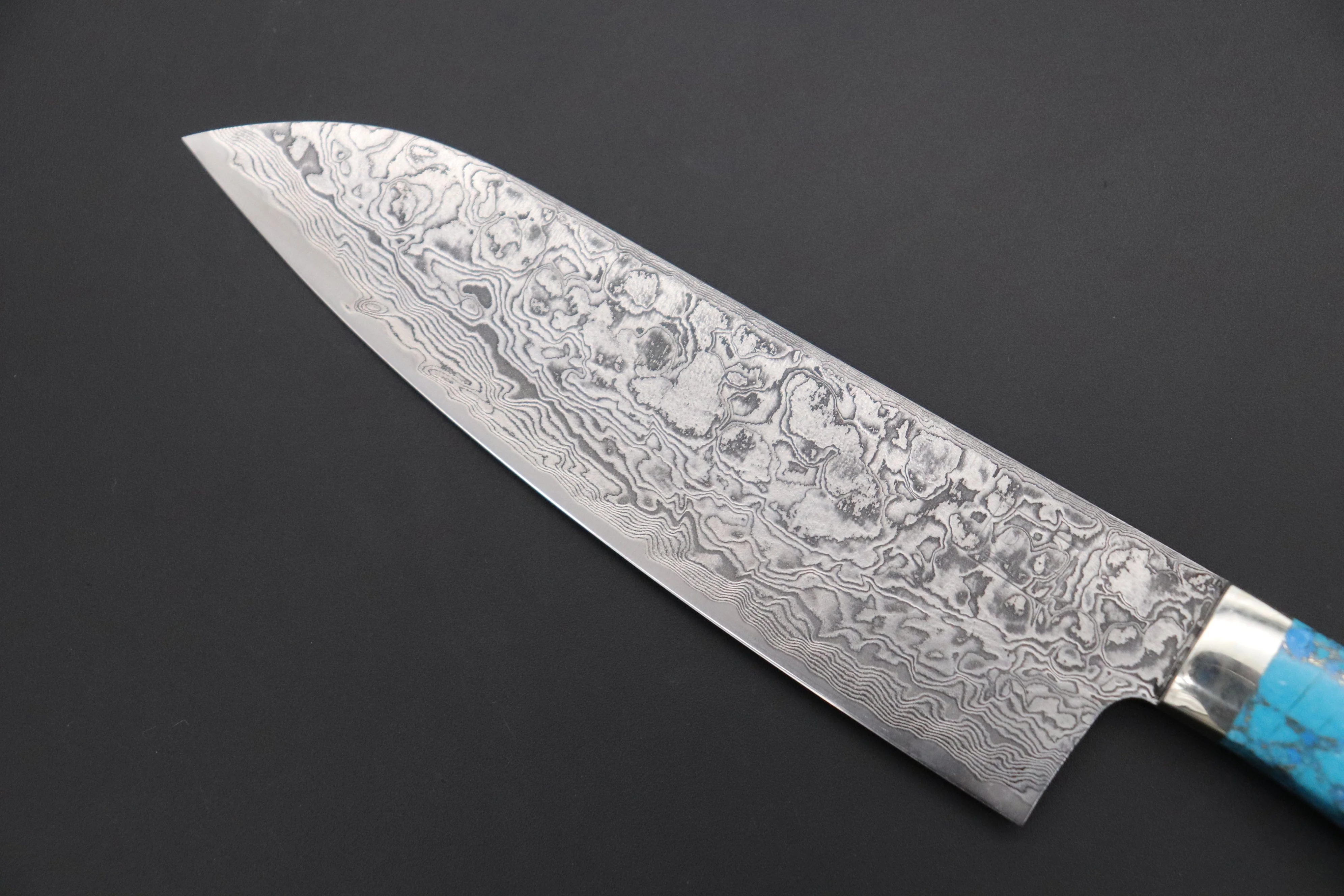 Mr. Itou R-2 Custom Damascus Small Santoku 135mm (5.3 inch ,Golden Turquoise Gem-Composite Stone Handle, IT-220) - Image 2