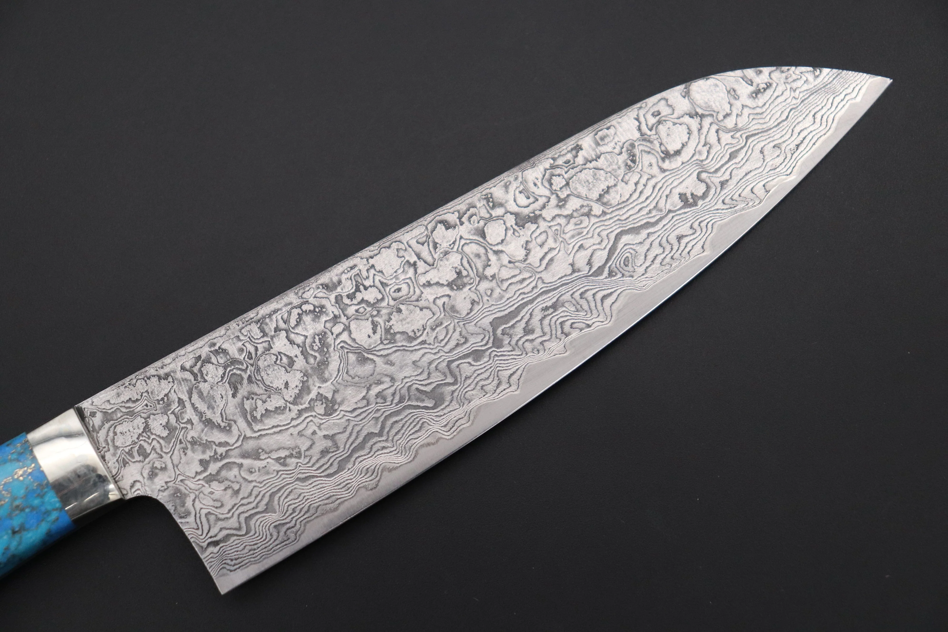 Mr. Itou R-2 Custom Damascus Small Santoku 135mm (5.3 inch ,Golden Turquoise Gem-Composite Stone Handle, IT-220) - Image 6