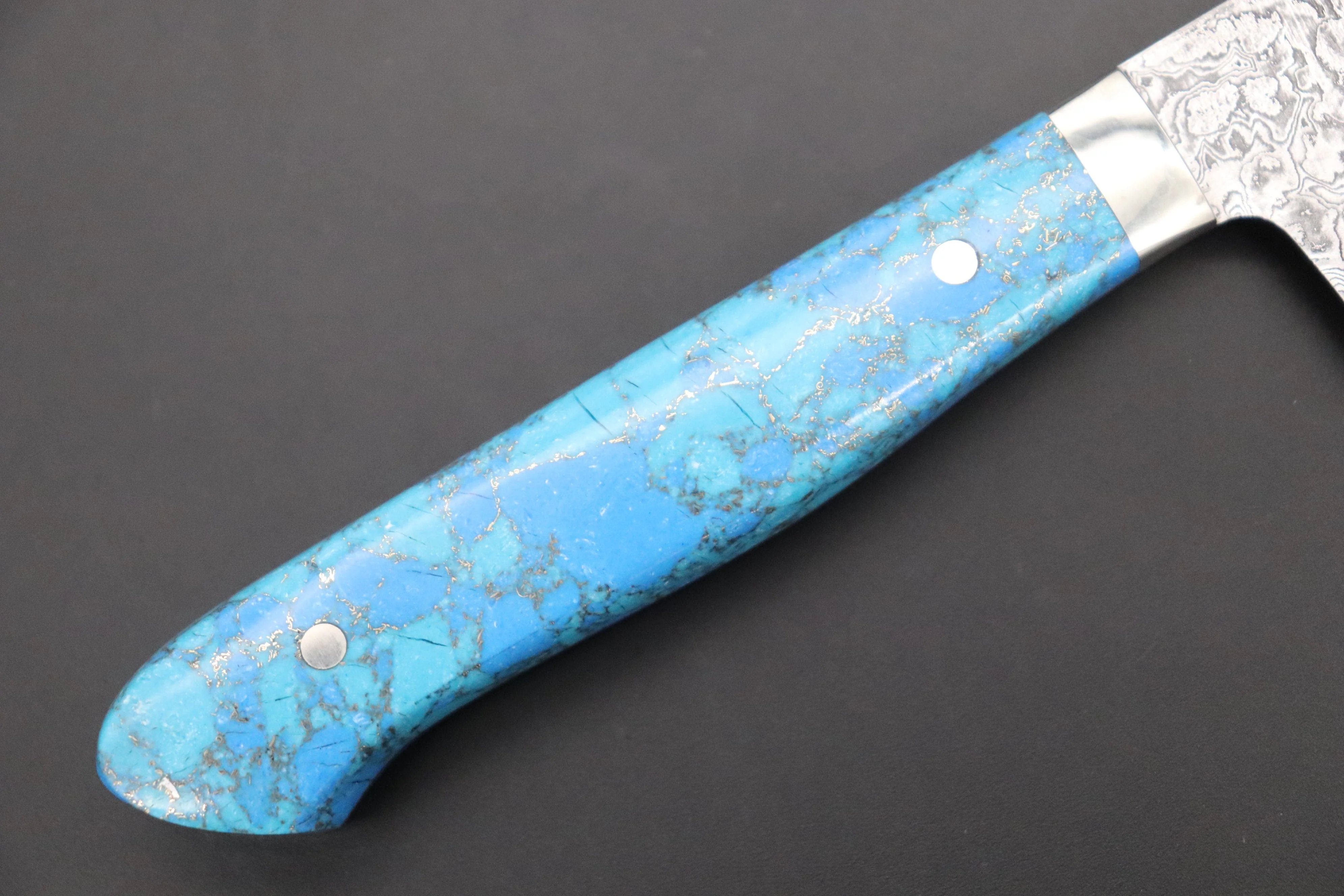 Mr. Itou R-2 Custom Damascus Small Santoku 135mm (5.3 inch ,Golden Turquoise Gem-Composite Stone Handle, IT-220) - Image 7