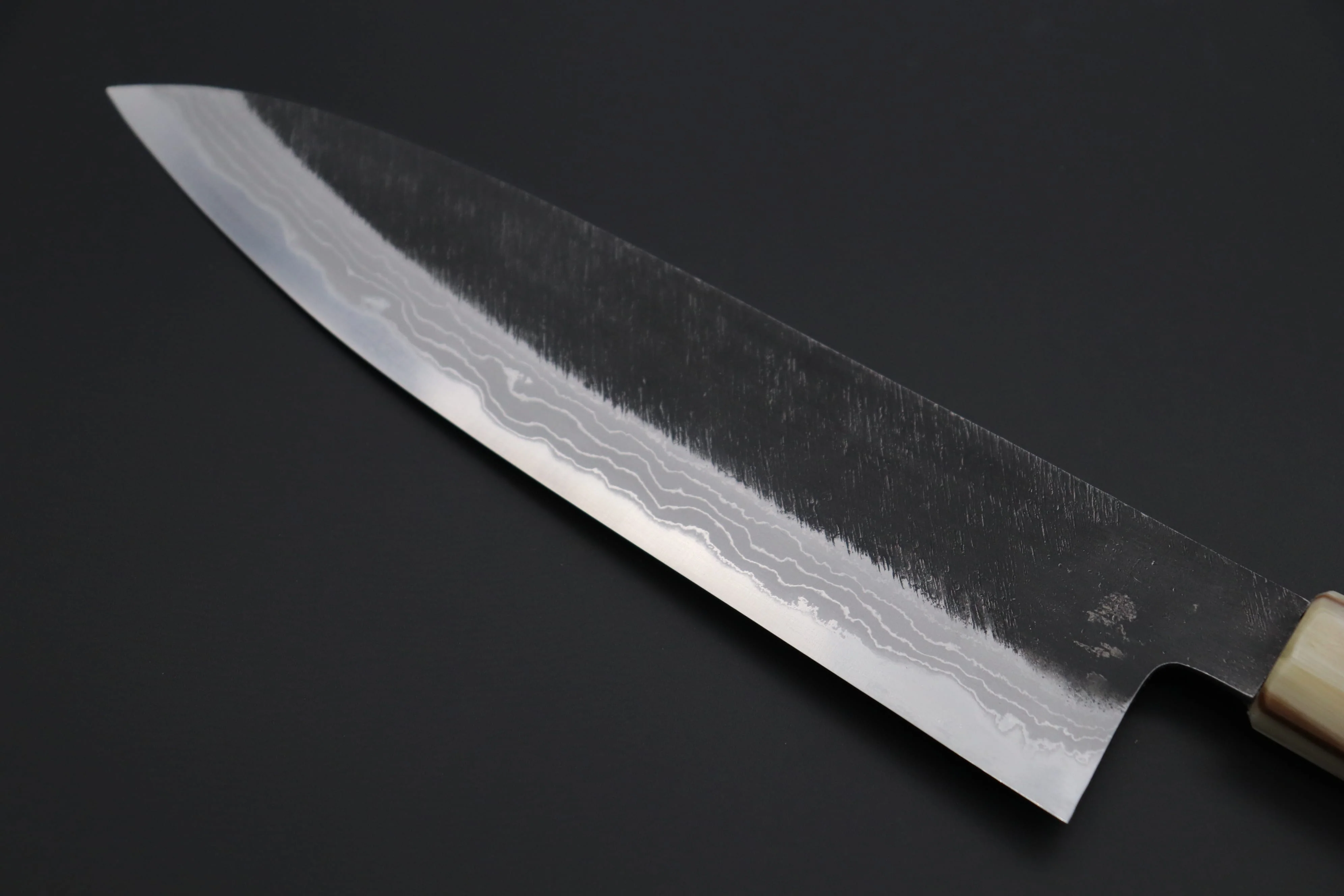 Mutsumi Hinoura White Steel No.1 Kurouchi Damascus Series "White Storm" MWS-6 Wa Gyuto 210mm (8.2 Inch) - Image 6