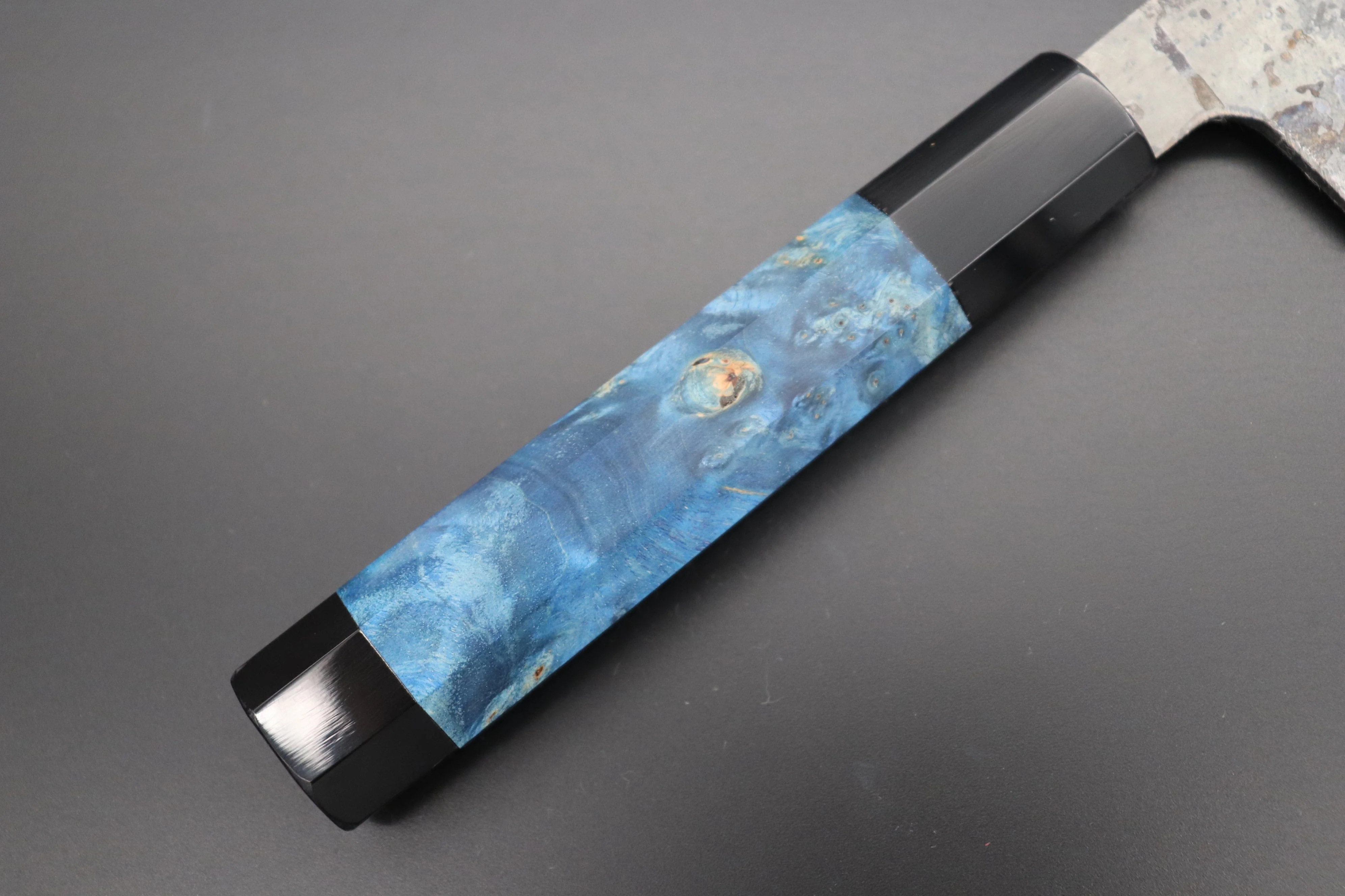Shirou-Kunimitsu White Steel No.2 Kurouchi Series Special Edition SK-5SP26 Wa Gyuto 210mm (8.2 Inch, Ocean Blue Color Stabilized Maple Burl Wood Handle) - Image 7