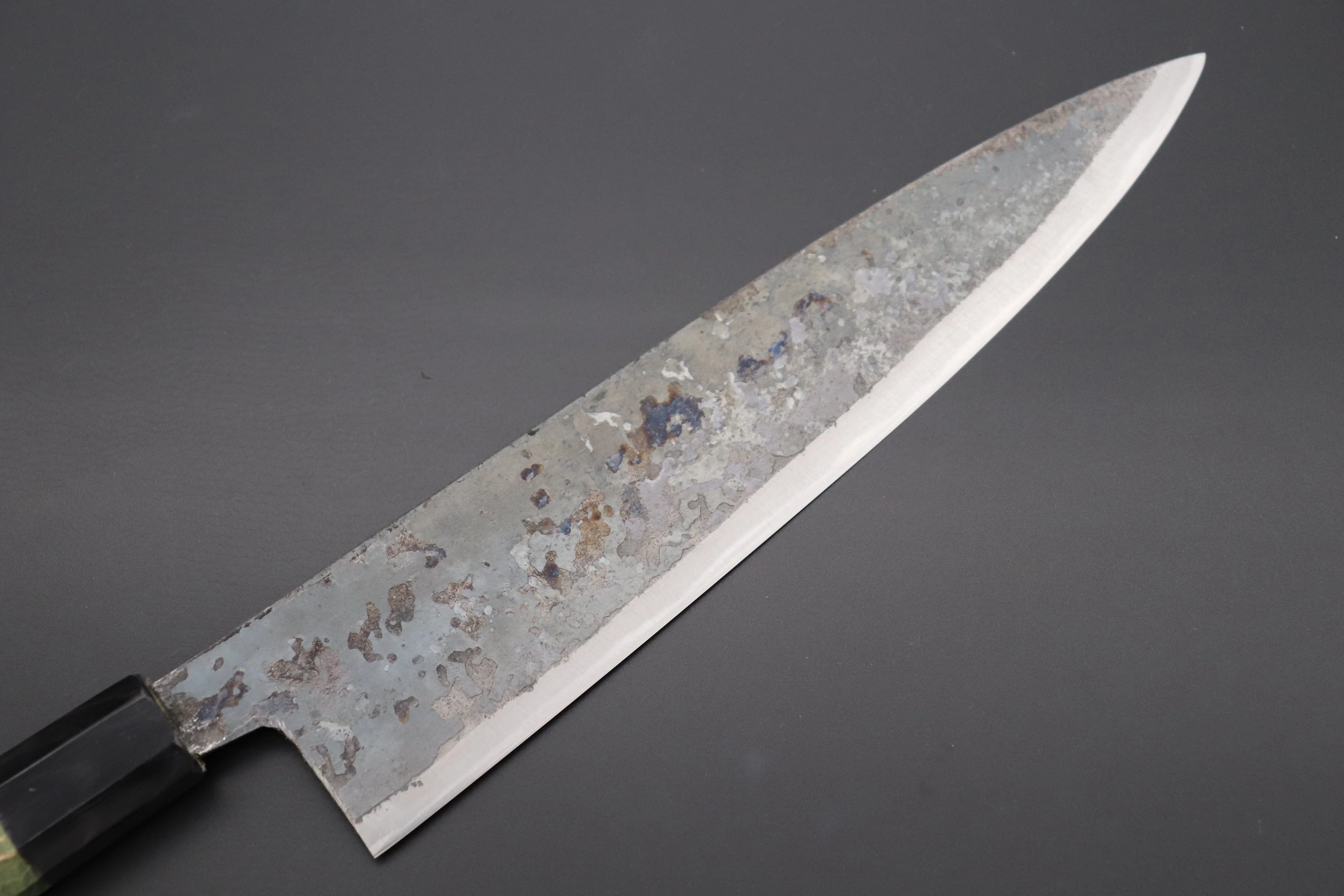Shirou-Kunimitsu White Steel No.2 Kurouchi Series Special Edition SK-6SP18 Wa Gyuto 240mm (9.4 Inch, Forrest Green Color Stabilized Maple Burl Wood Handle) - Image 6