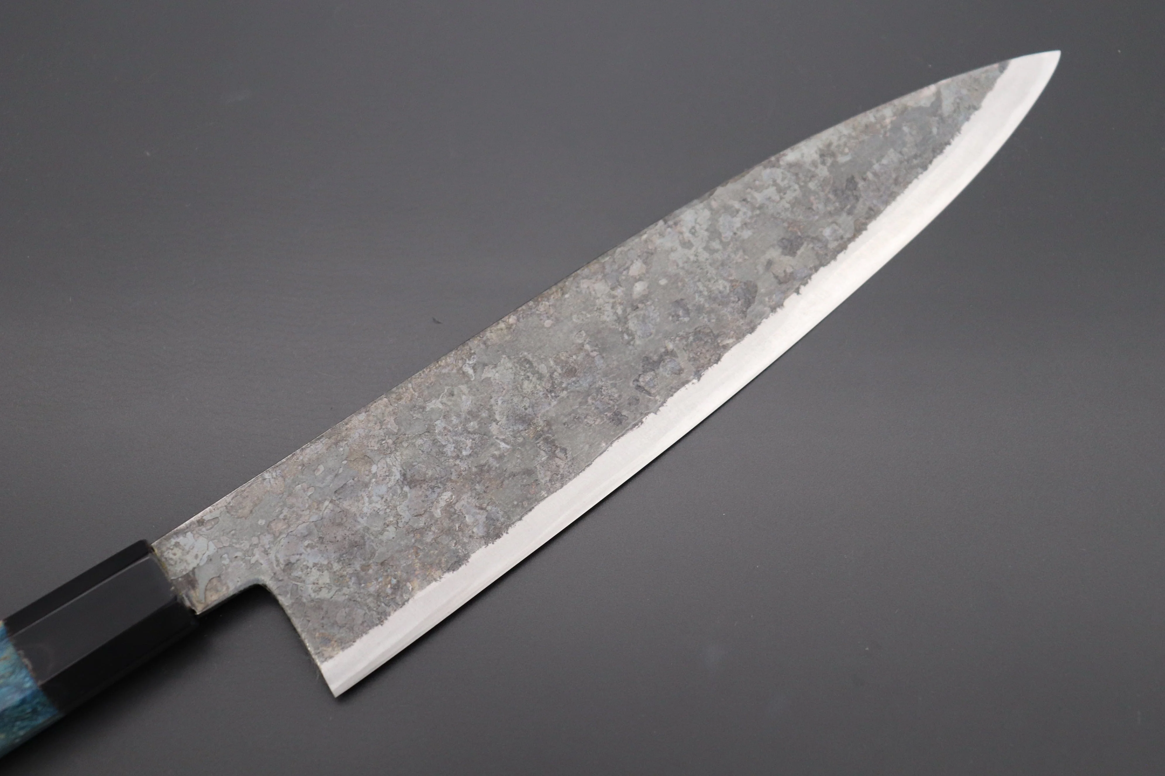 Shirou-Kunimitsu White Steel No.2 Kurouchi Series Special Edition SK-6SP21 Wa Gyuto 240mm (9.4 Inch, Ocean Blue Color Stabilized Maple Burl Wood Handle) - Image 6