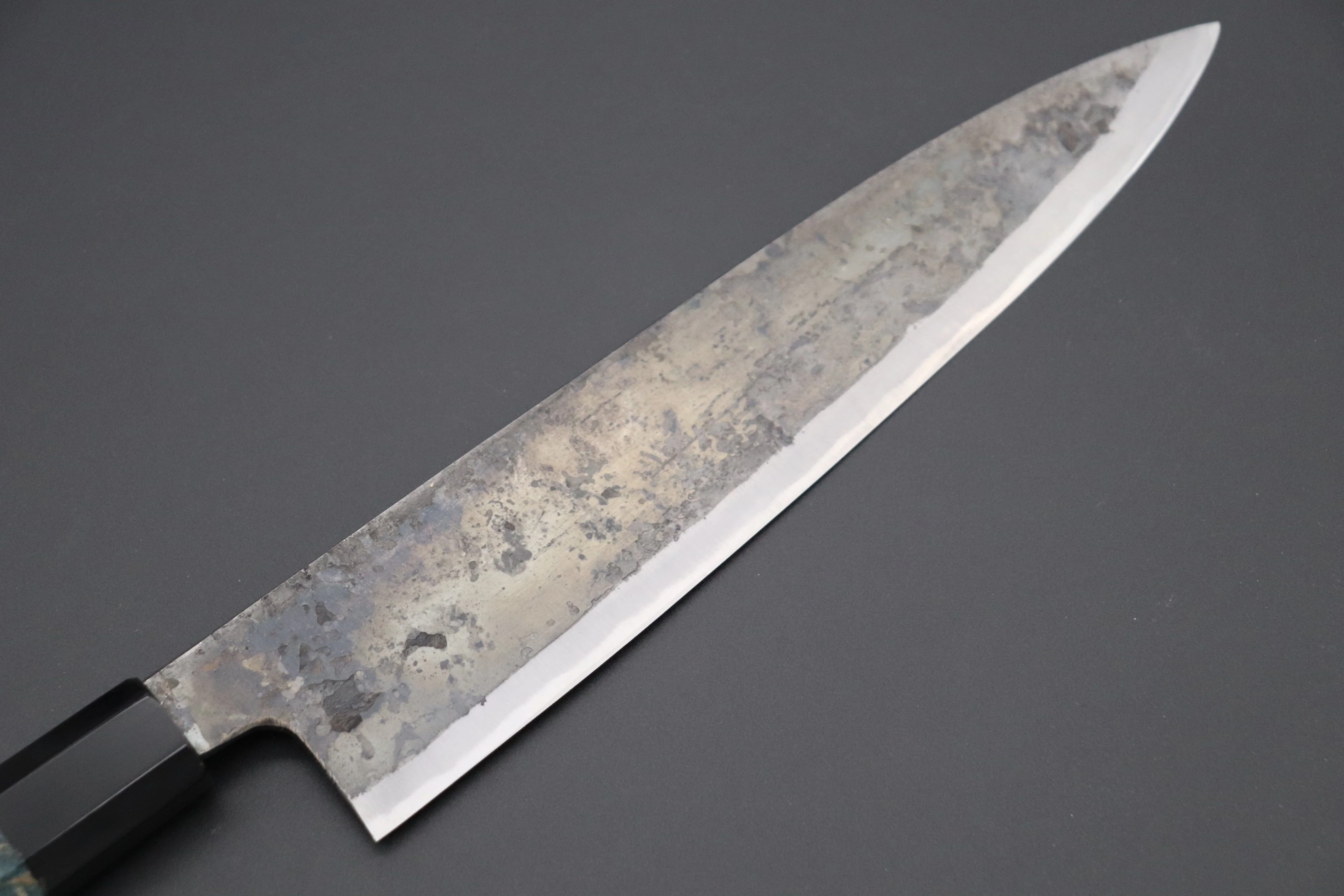 Shirou-Kunimitsu White Steel No.2 Kurouchi Series Special Edition SK-6SP29 Wa Gyuto 240mm (9.4 Inch, Ocean Blue Color Stabilized Maple Burl Wood Handle) - Image 6