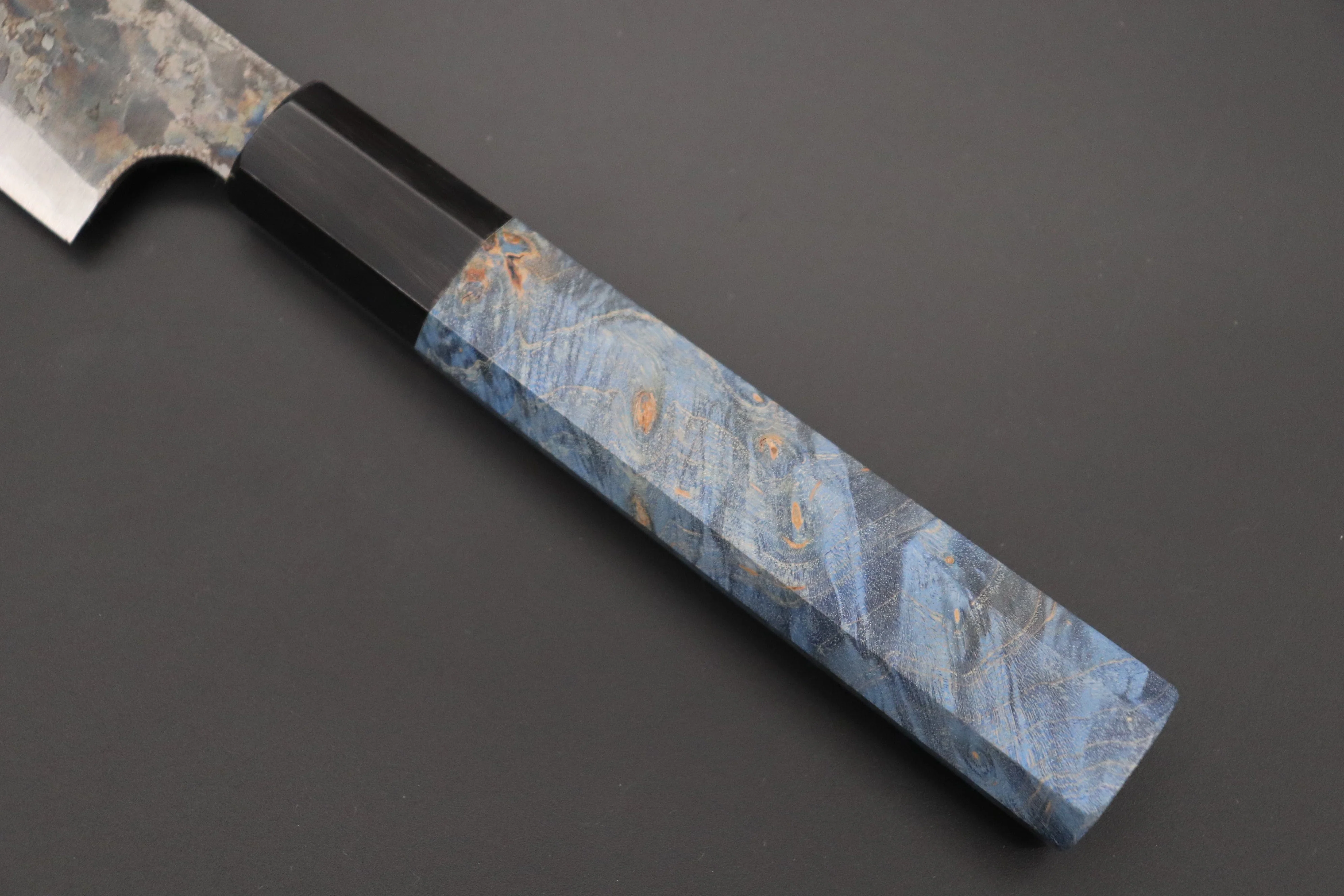 Shirou-Kunimitsu White Steel No.2 Kurouchi Series Special Edition SK-7SP1 Wa Sujihiki 270mm (10.6 Inch, Ocean Blue Color Stabilized Maple Burl Wood Handle) - Image 3