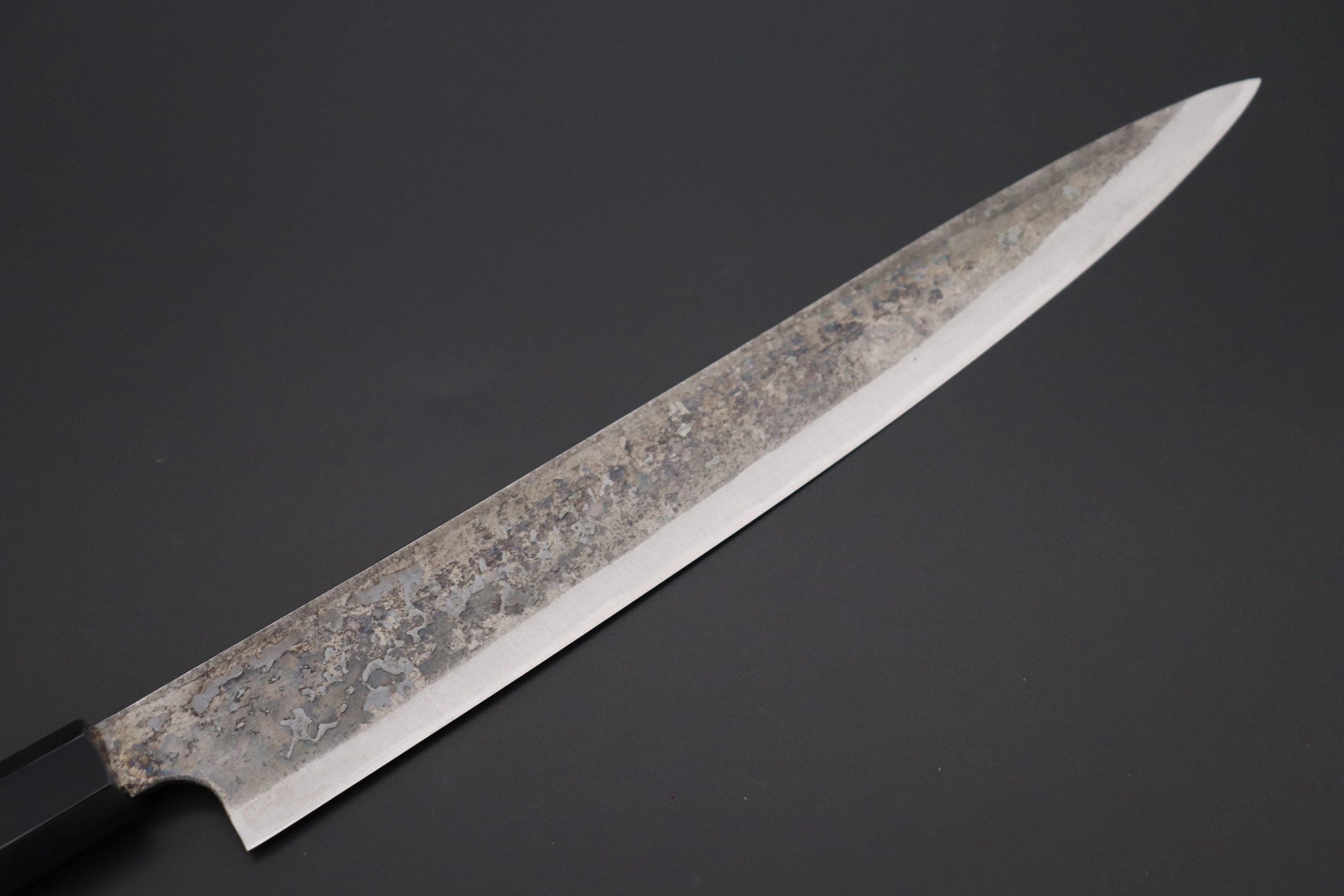Shirou-Kunimitsu White Steel No.2 Kurouchi Series Special Edition SK-7SP1 Wa Sujihiki 270mm (10.6 Inch, Ocean Blue Color Stabilized Maple Burl Wood Handle) - Image 6