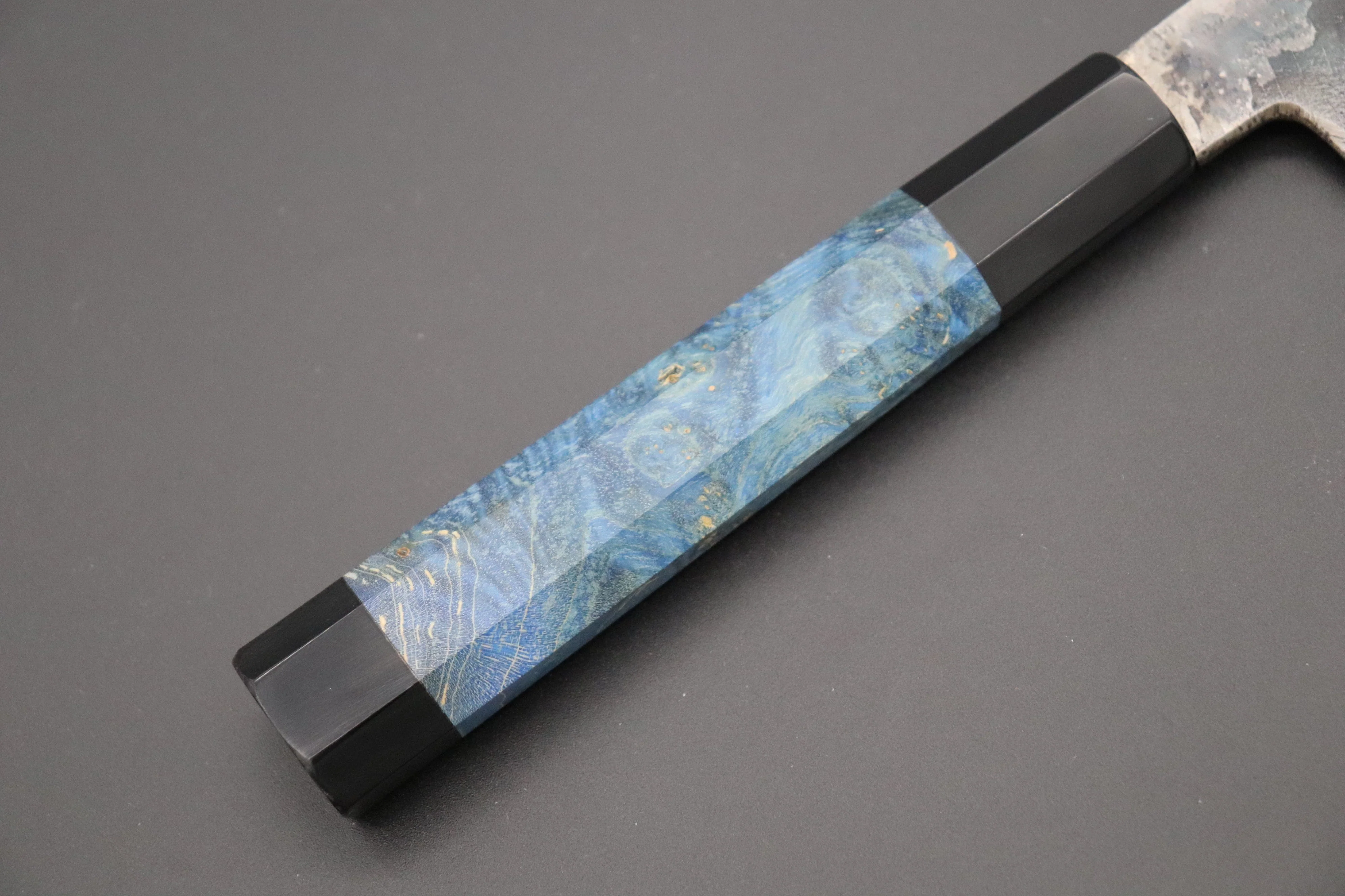Shirou-Kunimitsu White Steel No.2 Kurouchi Series Special Edition SK-7SP12 Wa Sujihiki 270mm (10.6 Inch, Ocean Blue Color Stabilized Maple Burl Wood Handle) - Image 6
