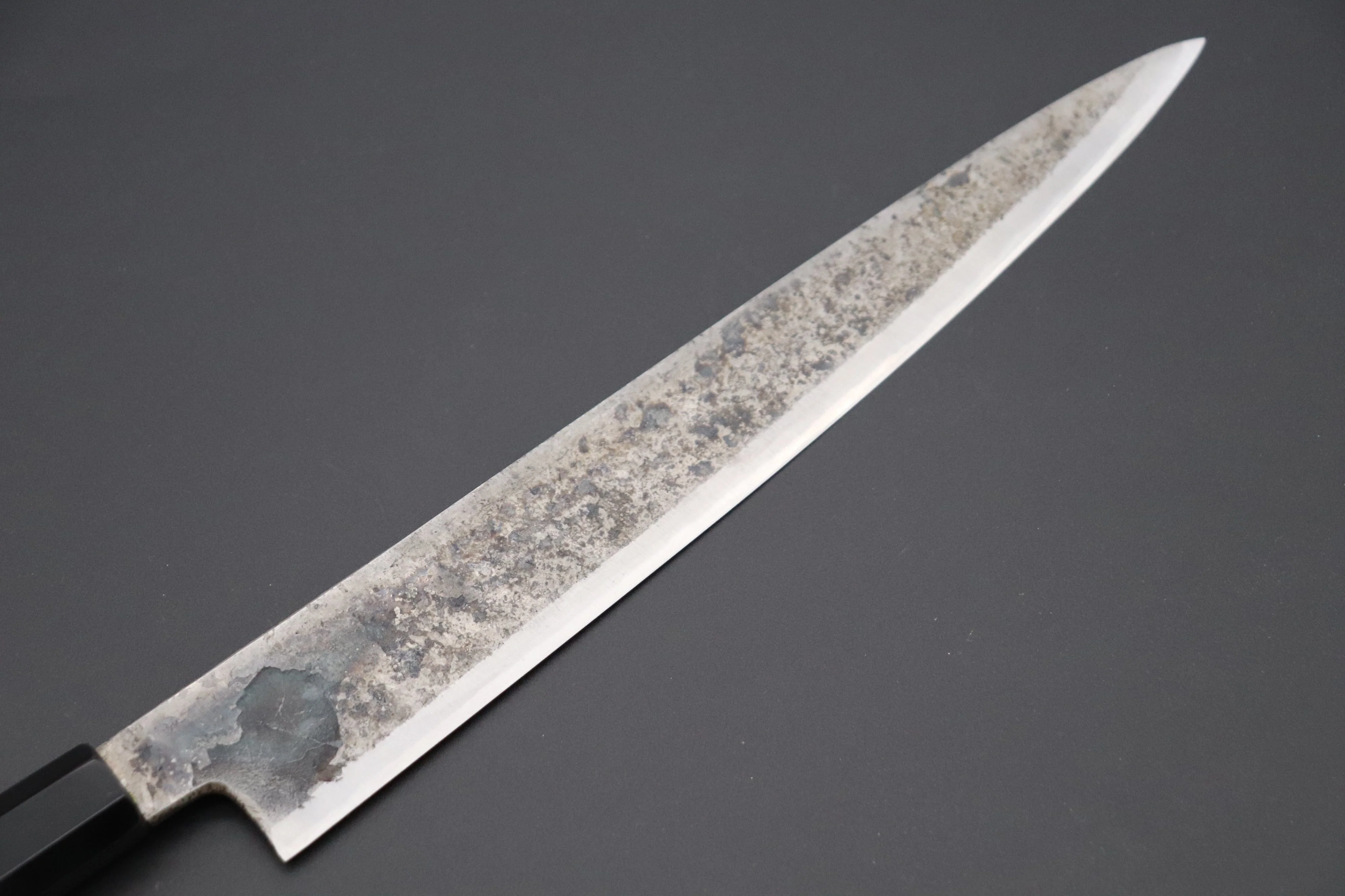Shirou-Kunimitsu White Steel No.2 Kurouchi Series Special Edition SK-7SP12 Wa Sujihiki 270mm (10.6 Inch, Ocean Blue Color Stabilized Maple Burl Wood Handle) - Image 8