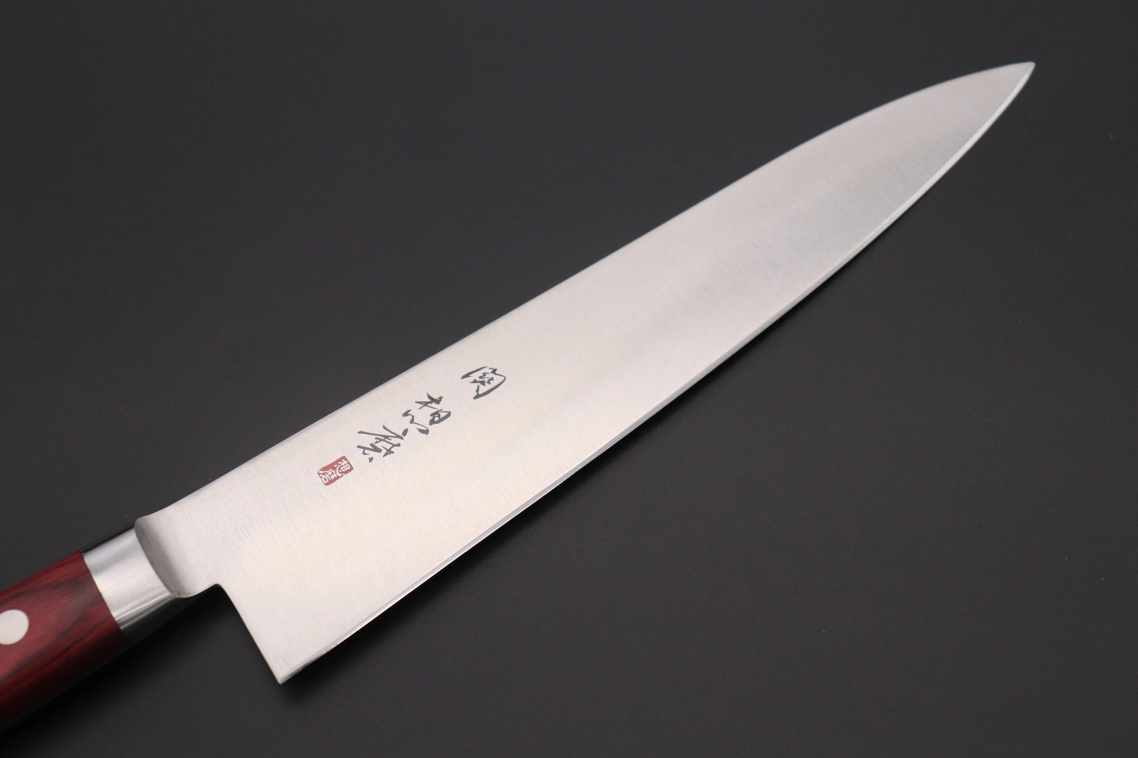 想磨 SOUMA (Fujiwara Kanefusa) FKM Series Gyuto (150mm to 300mm, 6 sizes, Wine Pakka Wood Handle) - Image 2