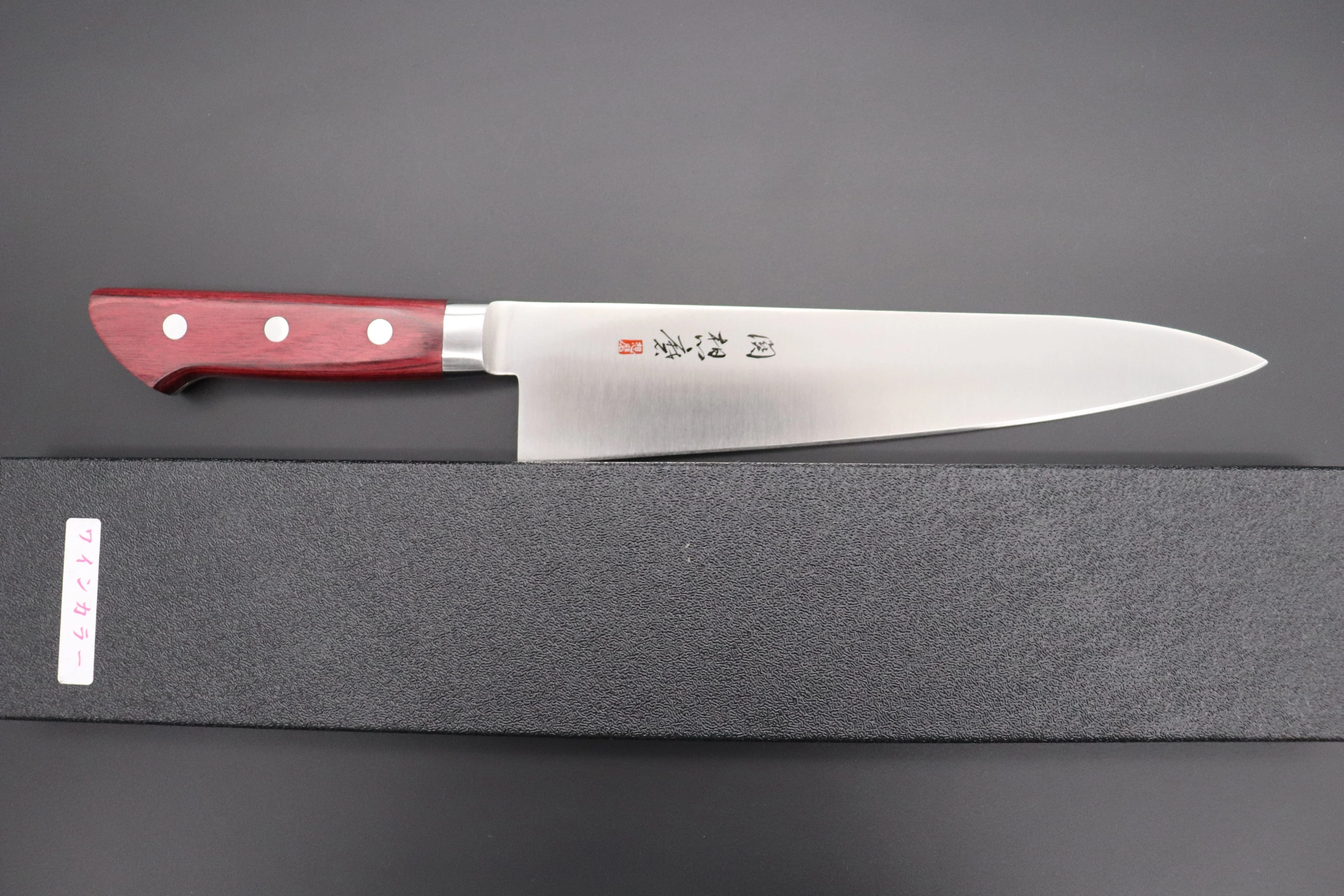 想磨 SOUMA (Fujiwara Kanefusa) FKM Series Gyuto (150mm to 300mm, 6 sizes, Wine Pakka Wood Handle) - Image 8