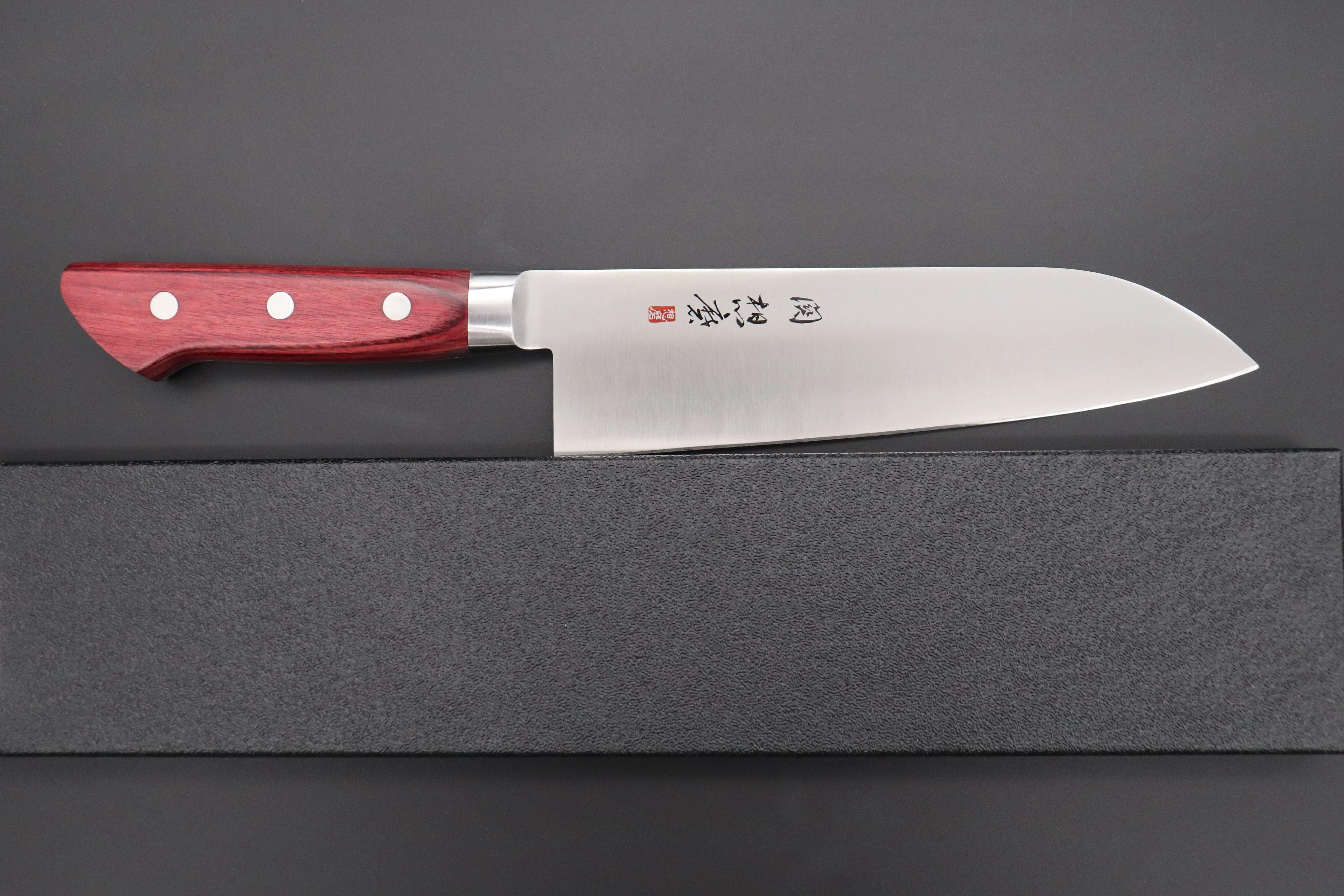 想磨 SOUMA (Fujiwara Kanefusa) FKM Series No.7W Santoku 180mm (7 inch, Wine Pakka Wood Handle) - Image 8