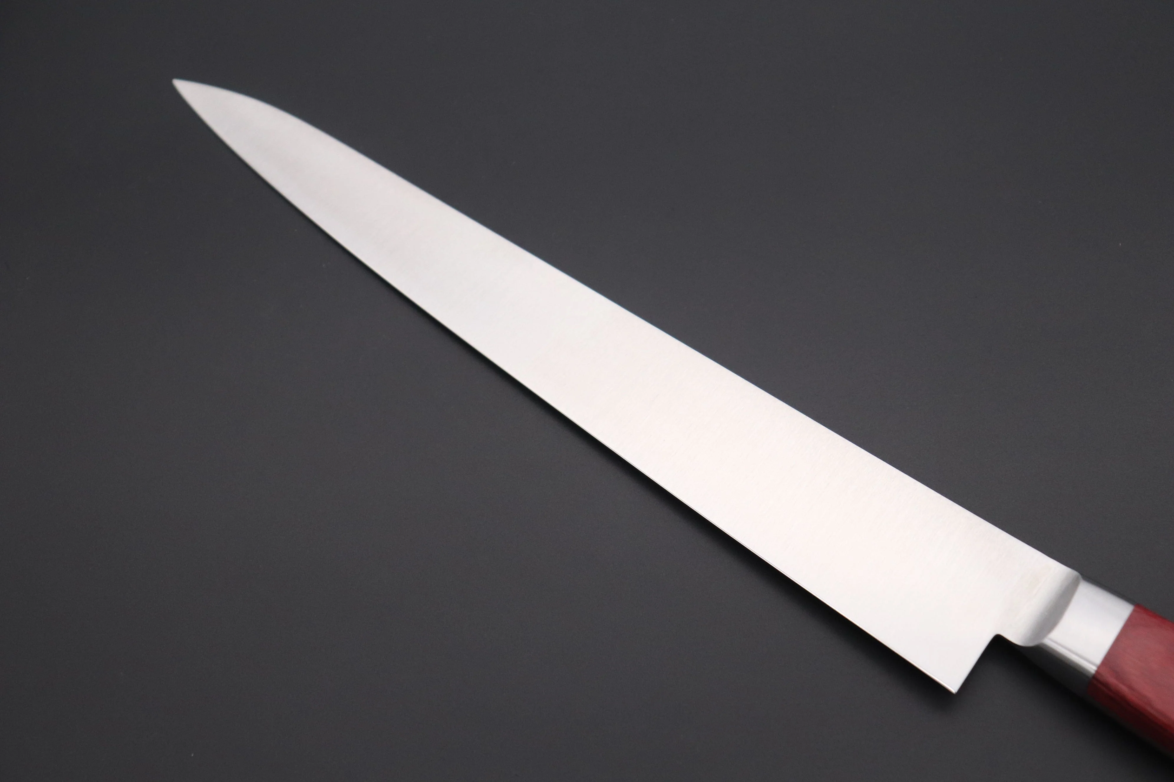 想磨 SOUMA (Fujiwara Kanefusa) FKM Series Sujihiki (240mm and 270mm, 2 sizes, Wine Pakka Wood Handle) - Image 6
