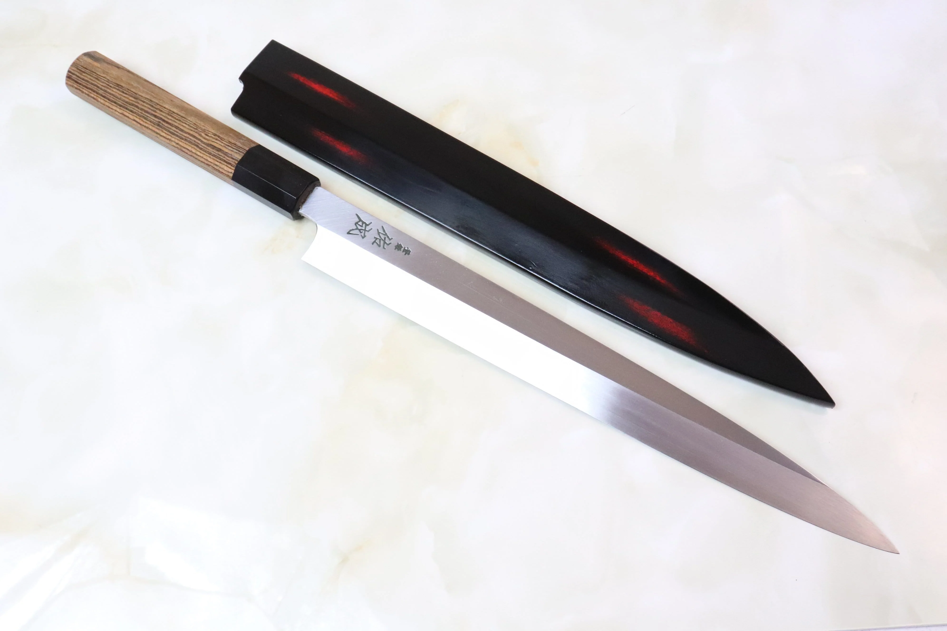 Sukenari VG-10 Series Hon Kasumi Yanagiba (270mm and 300mm, 2 sizes, Octagon Shaped Bocote Wooden Handle)) - Image 7