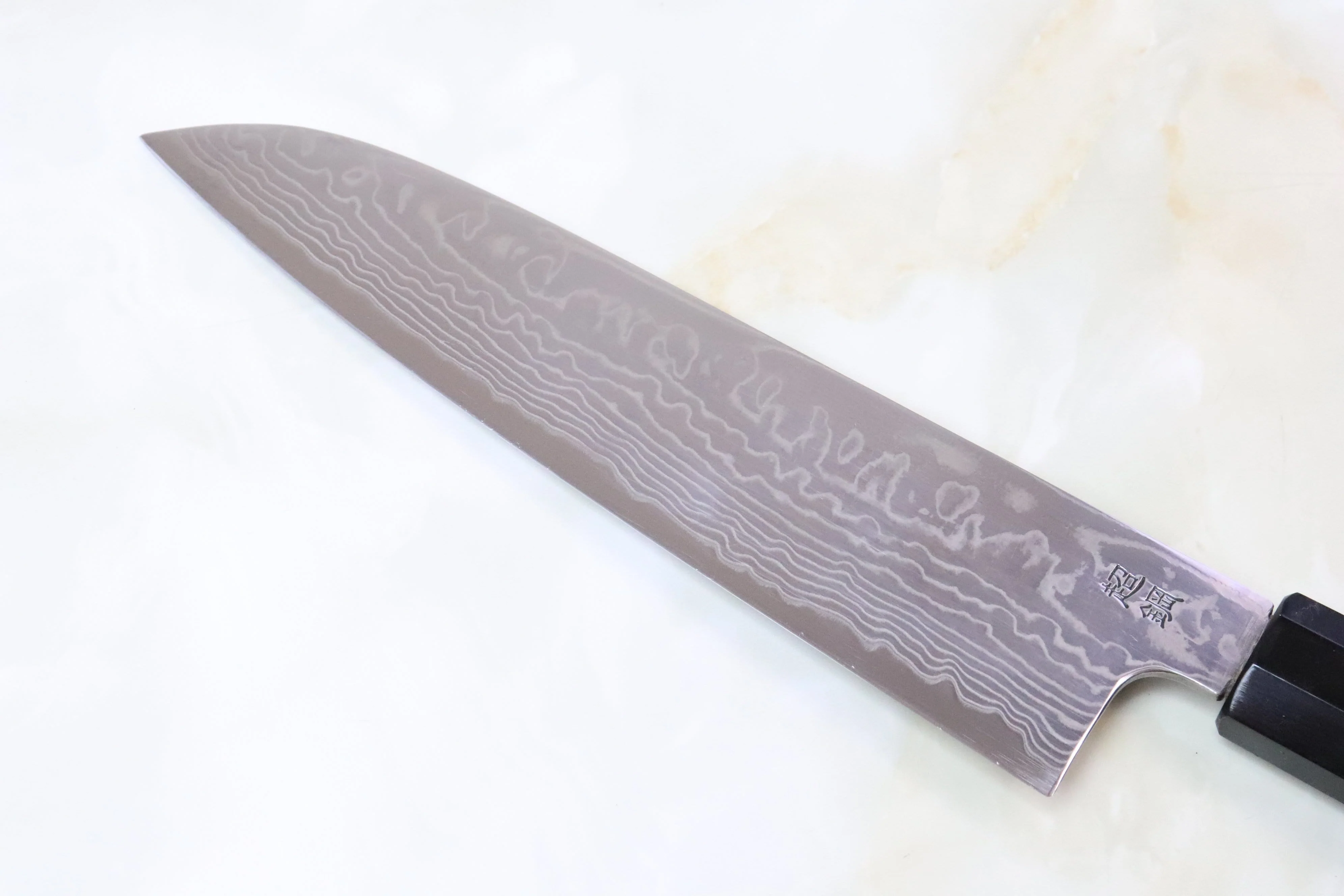 Sukenari ZDP-189 Nickel Damascus SZDP189-SB Wa Santoku 190mm (7.4 inch, Octagon Shaped Bocote Wooden Handle) - Image 3