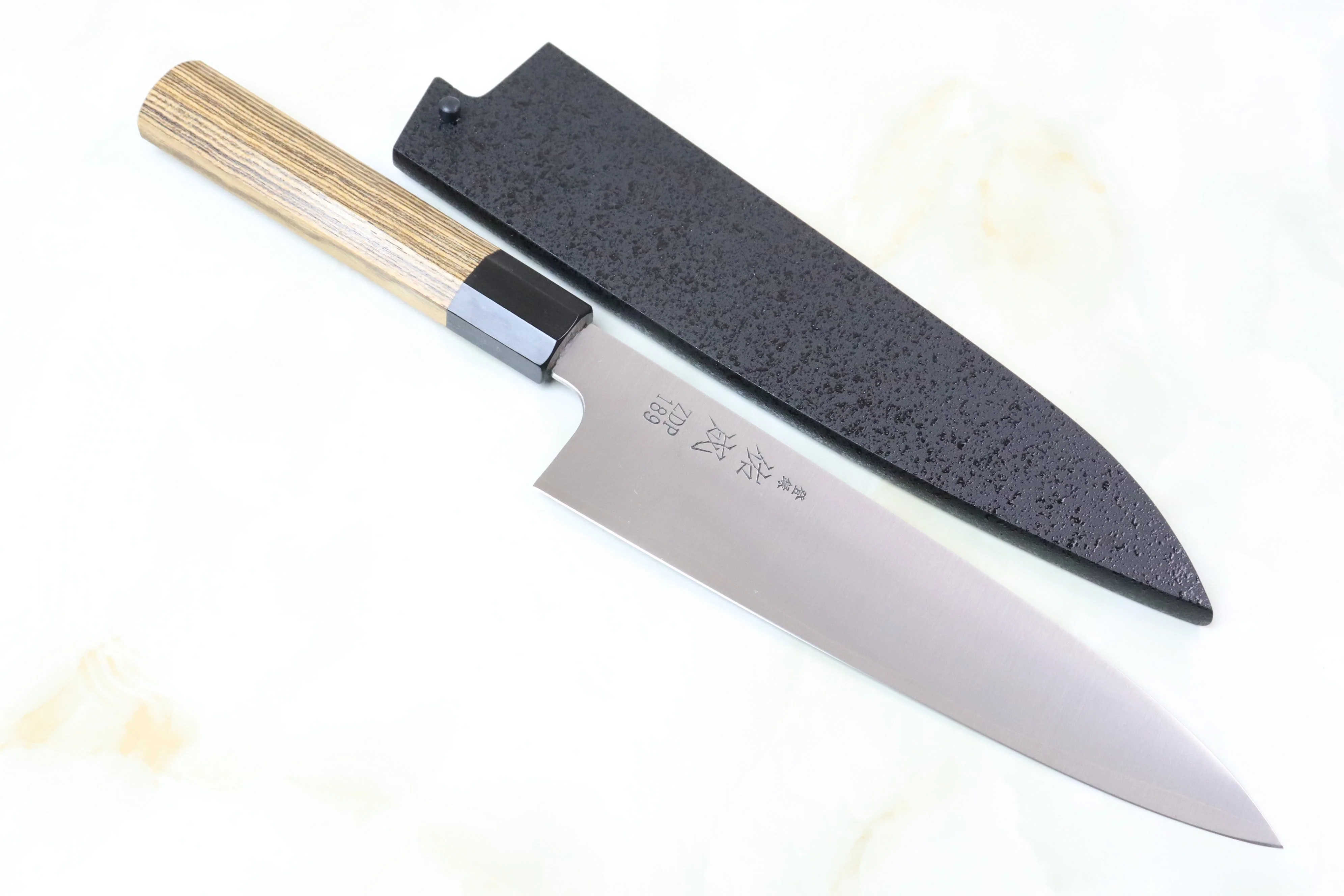 Sukenari ZDP-189 Wa Series Wa Gyuto (210mm to 270mm, 3 sizes, Octagonal Bocote Wood Handle with Water Buffalo Horn Ferrule) - Image 6