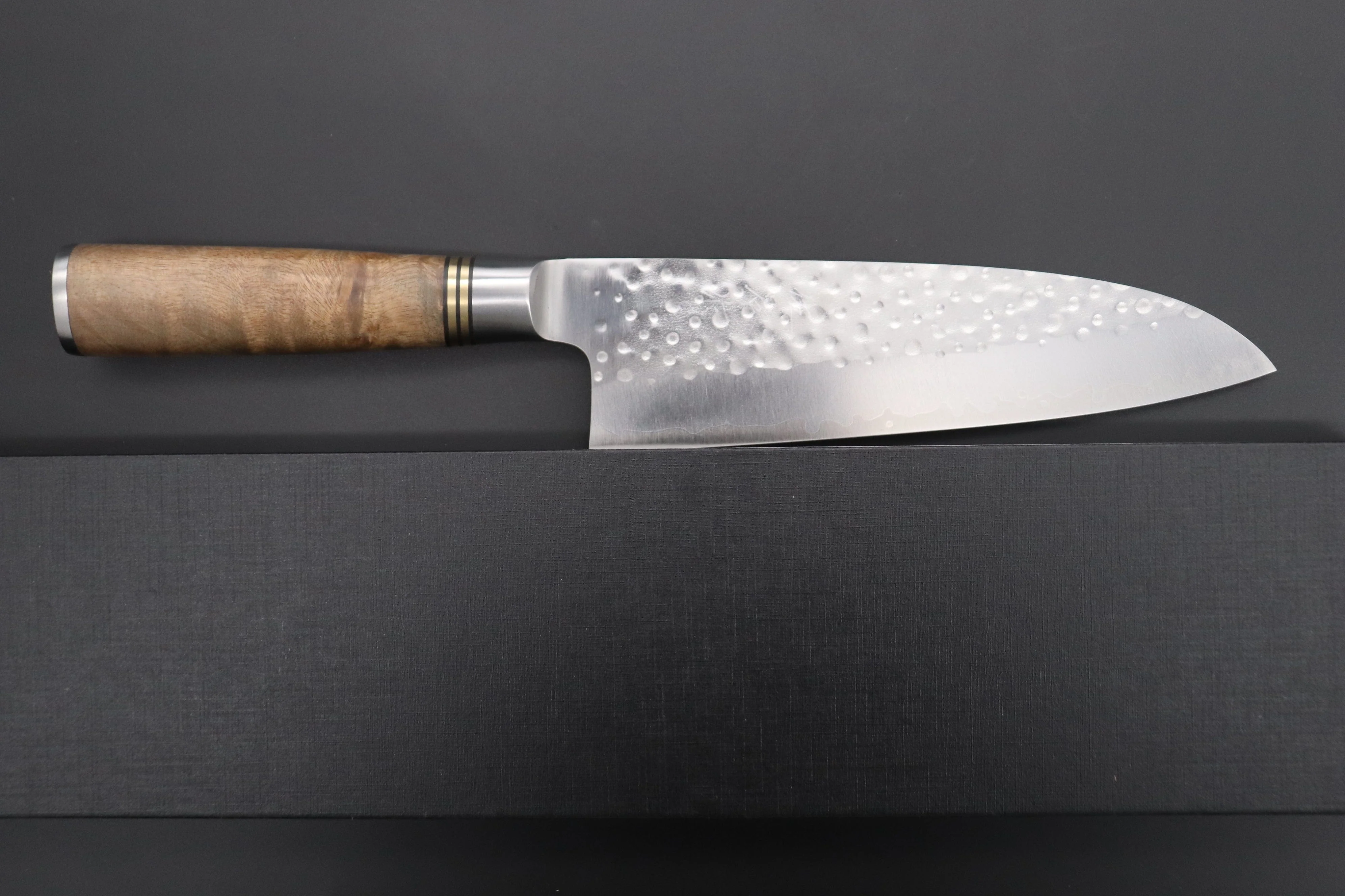 Takeshi Saji Nature Series — Hammer Forged R-2 SNR-2 Santoku 180mm (7 inch, Quince Burl Wood Handle) - Image 8