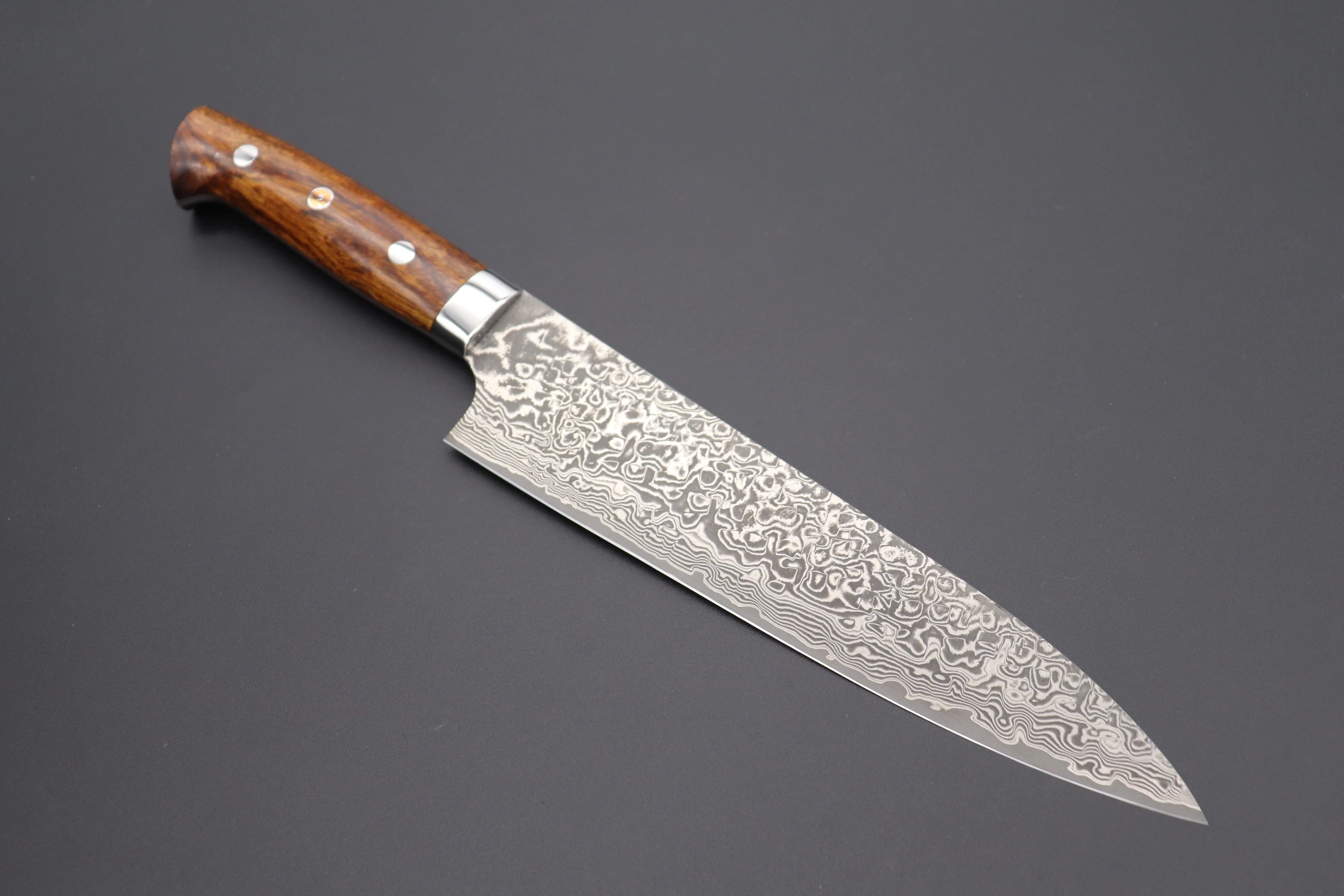 Takeshi Saji R-2 Custom Black Damascus Wild Series Gyuto (180mm to 270mm, 4 sizes, Ironwood Handle) - Image 9