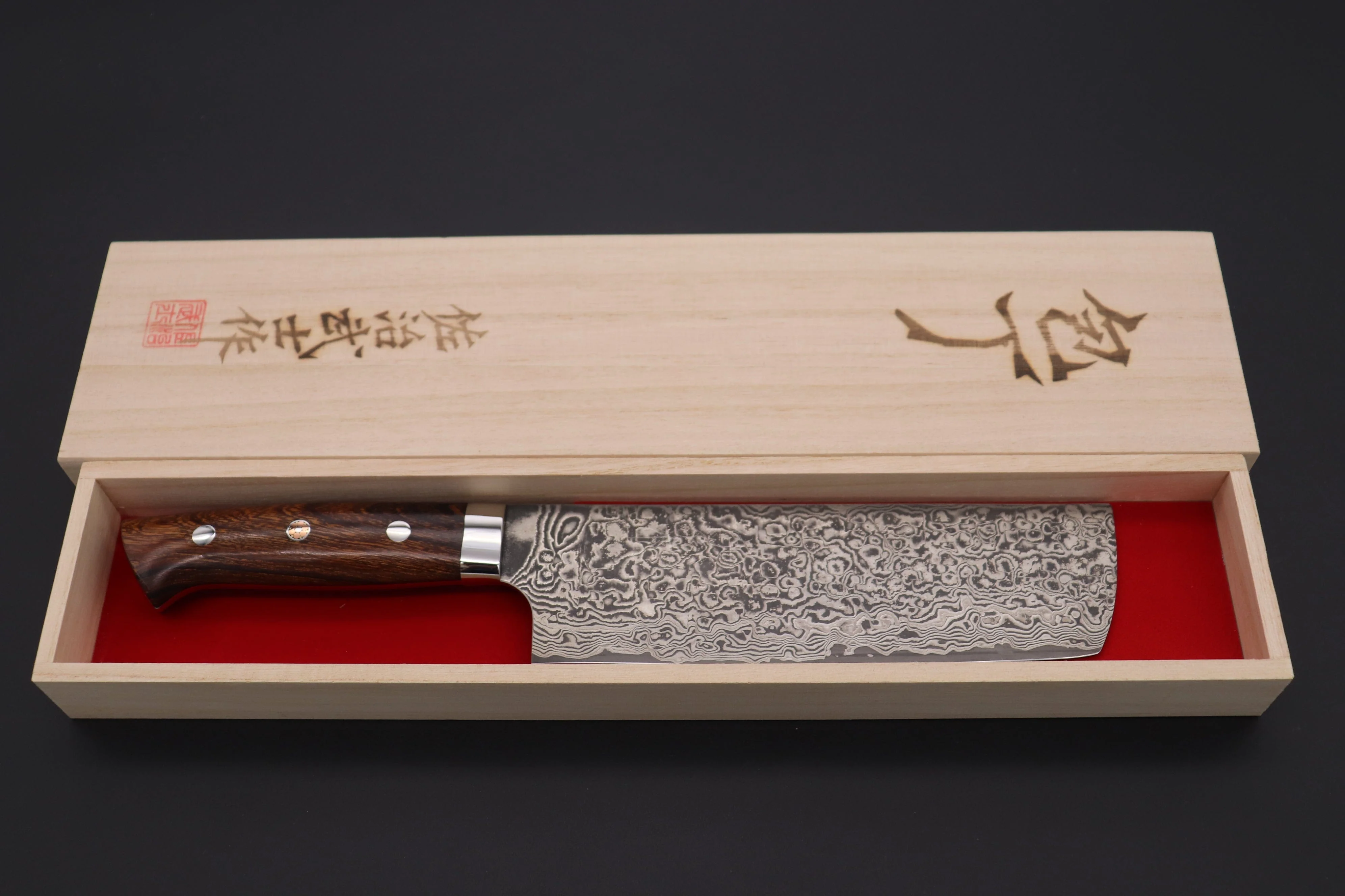Takeshi Saji R-2 Custom Black Damascus Wild Series Nakiri 165mm (6.4 inch, Ironwood Handle) - Image 8