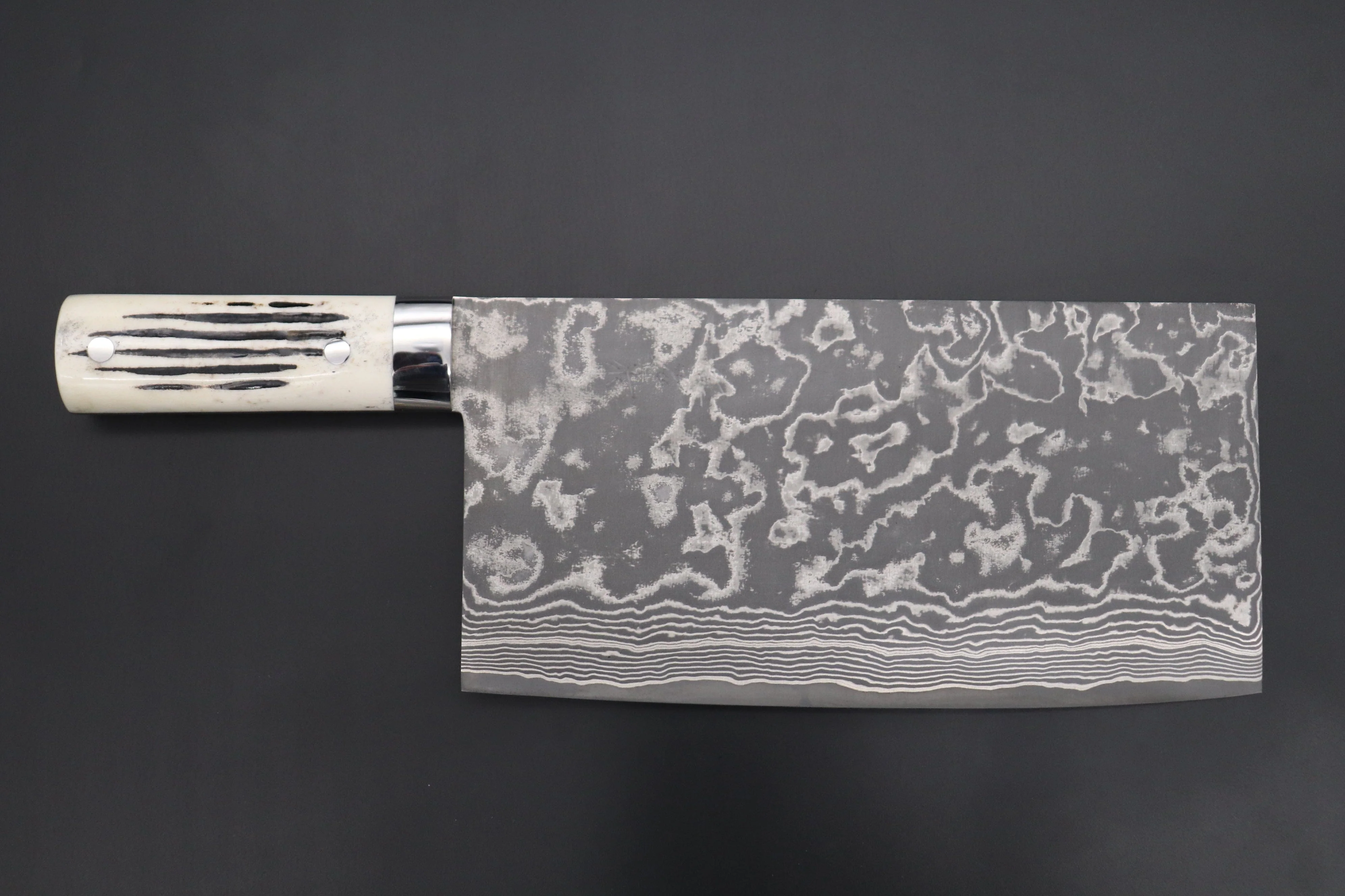 Takeshi Saji R-2 Custom Damascus Chinese Cleaver (Stag Bone Handle,SCR2-SB)