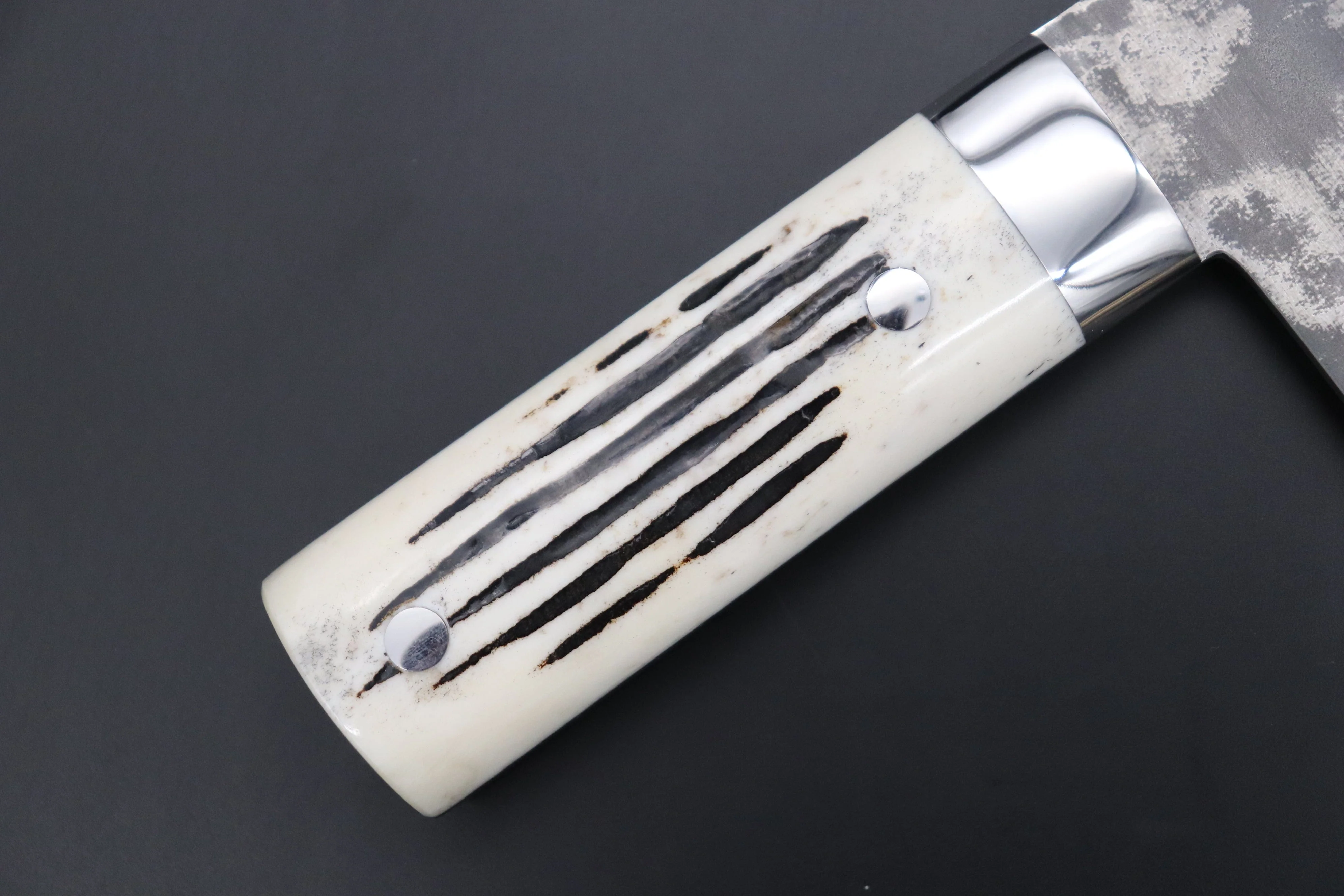 Takeshi Saji R-2 Custom Damascus Chinese Cleaver (Stag Bone Handle,SCR2-SB) - Image 3
