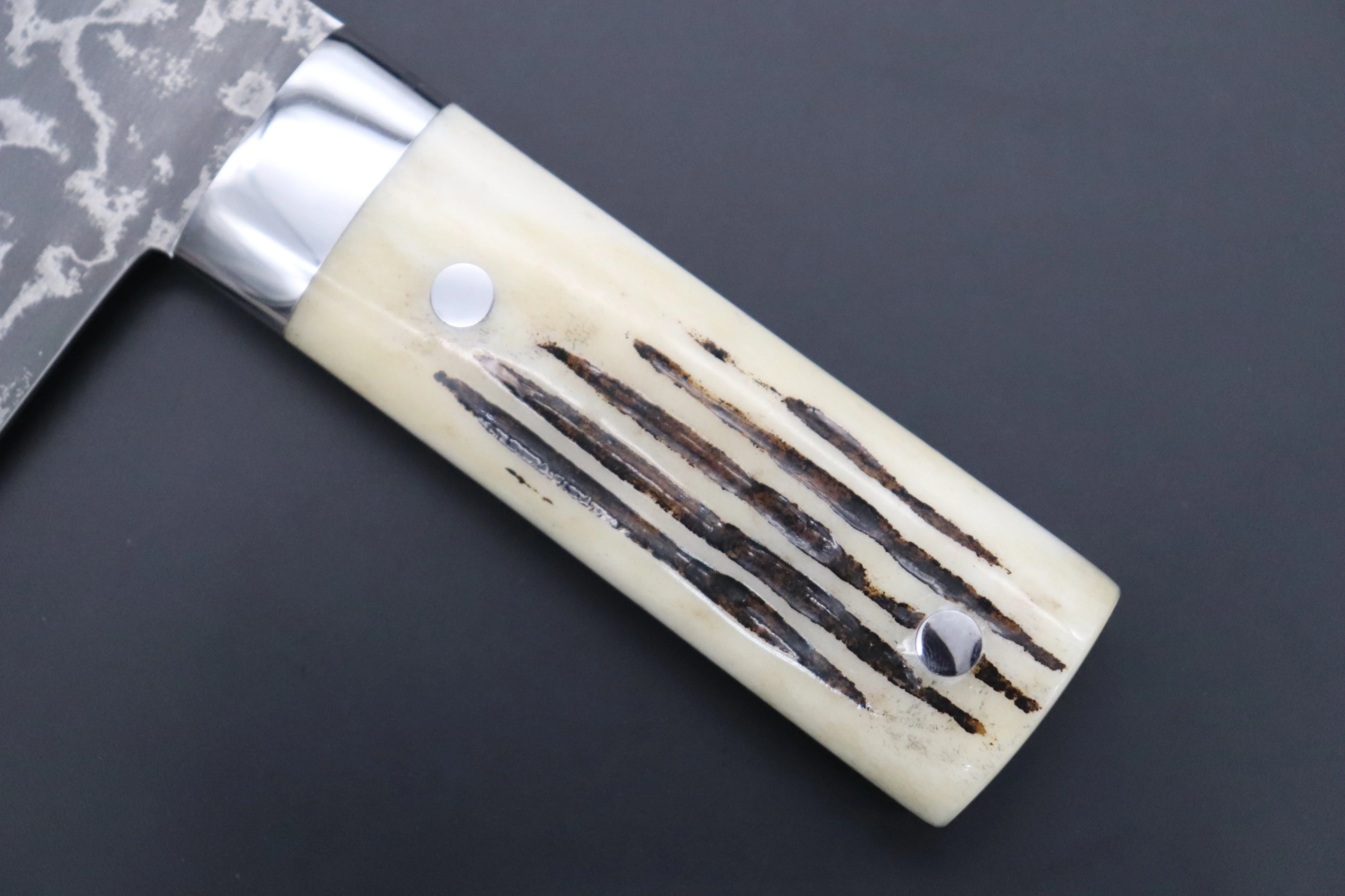 Takeshi Saji R-2 Custom Damascus Chinese Cleaver (Stag Bone Handle,SCR2-SB) - Image 6