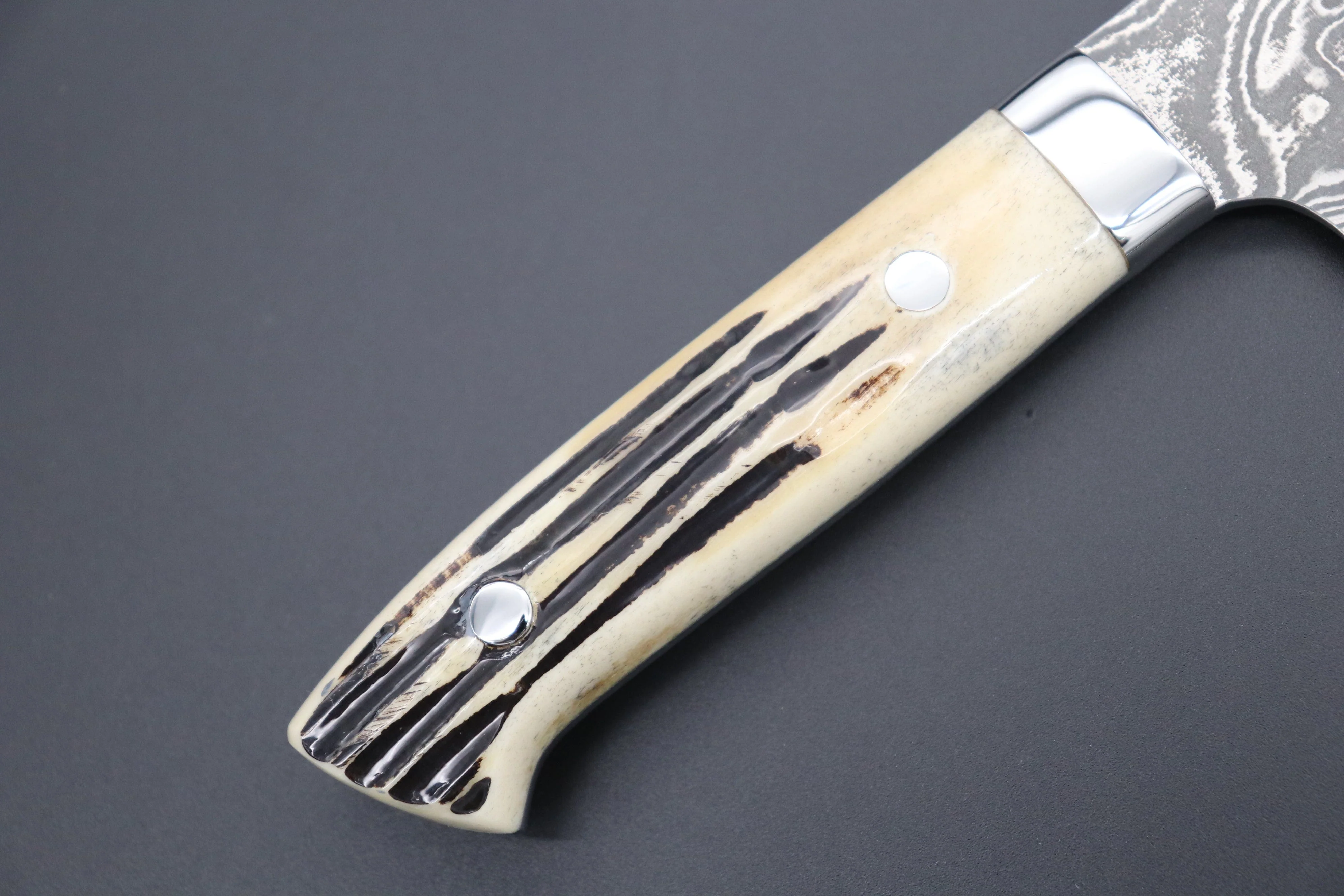 Takeshi Saji R-2 Custom Black Damascus Wild Series Gyuto (180mm to 270mm, 4 sizes, Stag Bone Handle) - Image 3