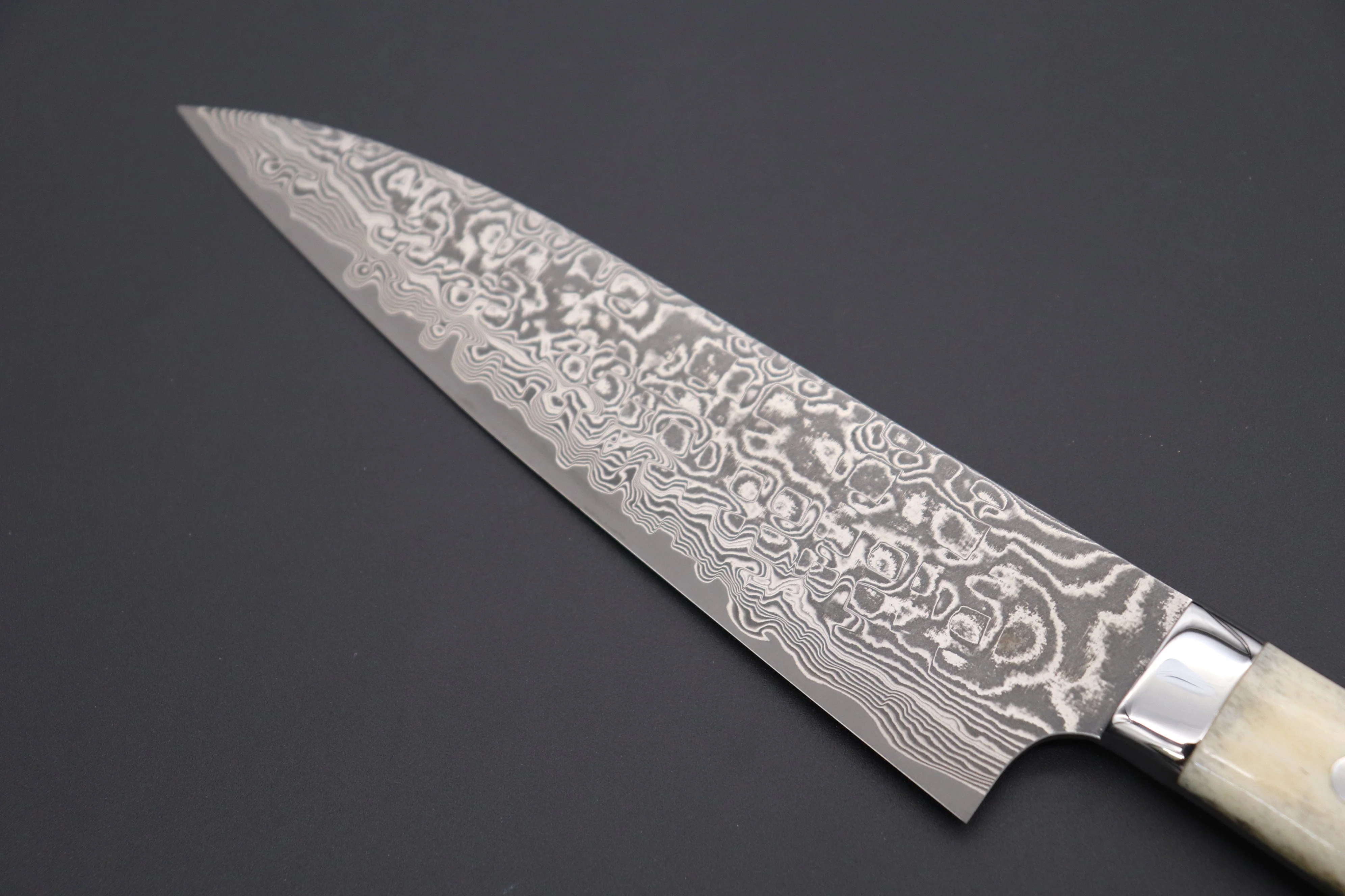 Takeshi Saji R-2 Custom Black Damascus Wild Series Gyuto (180mm to 270mm, 4 sizes, Stag Bone Handle) - Image 6